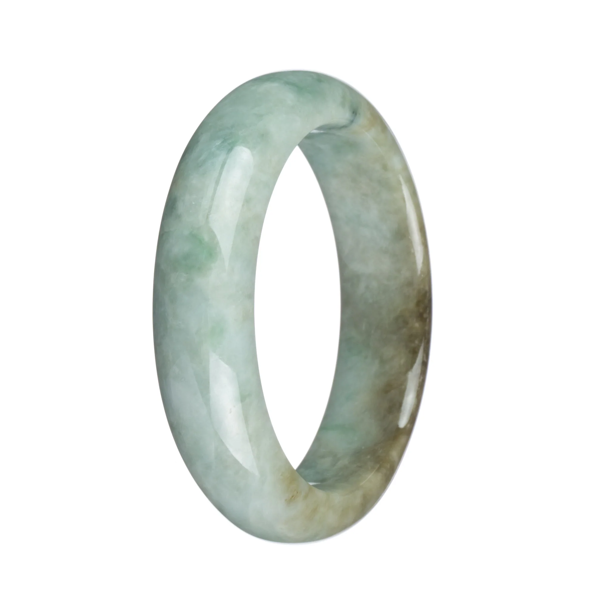 Certified Grade A Brown and Green with Apple Green Spots Burma Jade Bangle - 57mm Half Moon - Image 2
