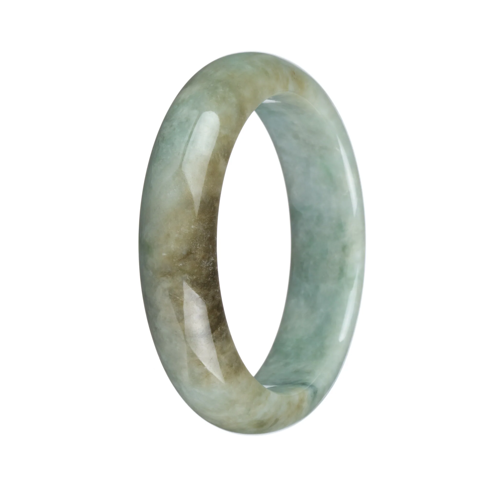 Certified Grade A Brown and Green with Apple Green Spots Burma Jade Bangle - 57mm Half Moon - Image 3