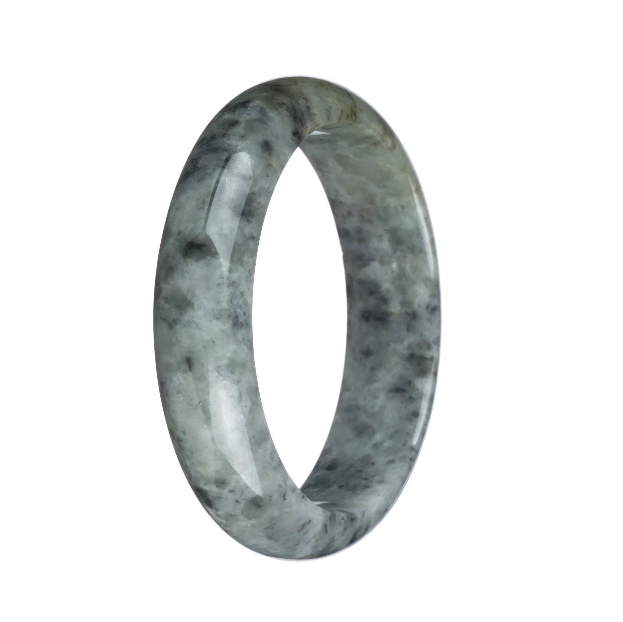 Certified Grade A Grey Pattern Burmese Jade Bangle - 59mm Half Moon - Image 2