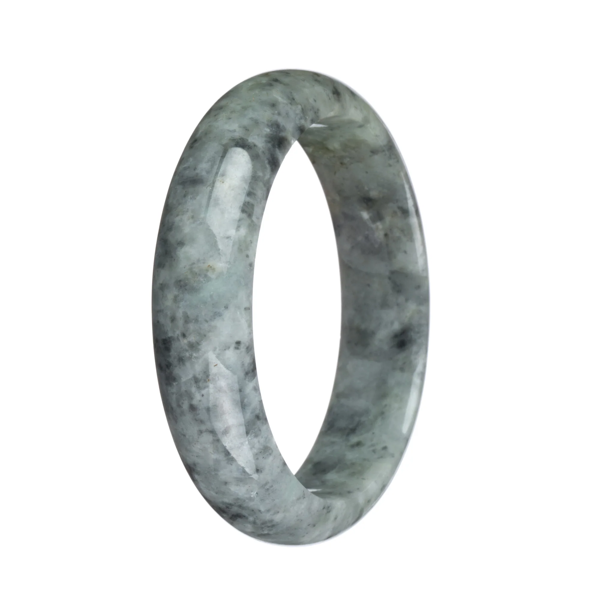 Certified Grade A Grey Pattern Burmese Jade Bangle - 59mm Half Moon - Image 3