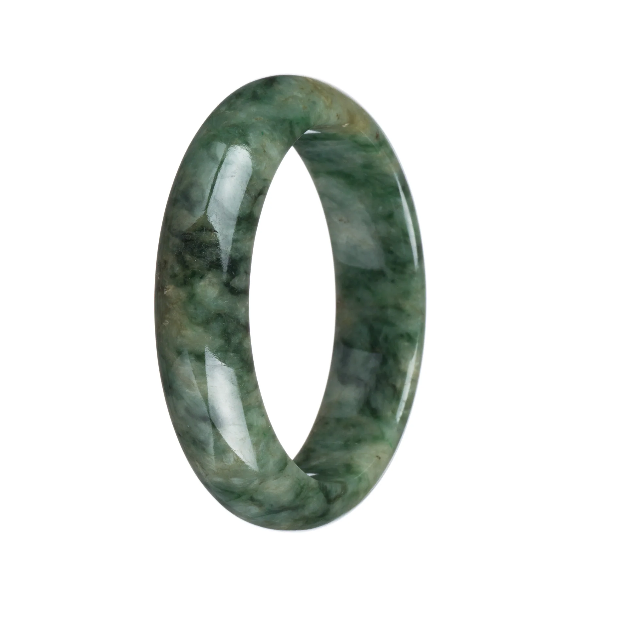 Genuine Type A Green Pattern Jadeite Jade Bangle - 55mm Half Moon - Image 3