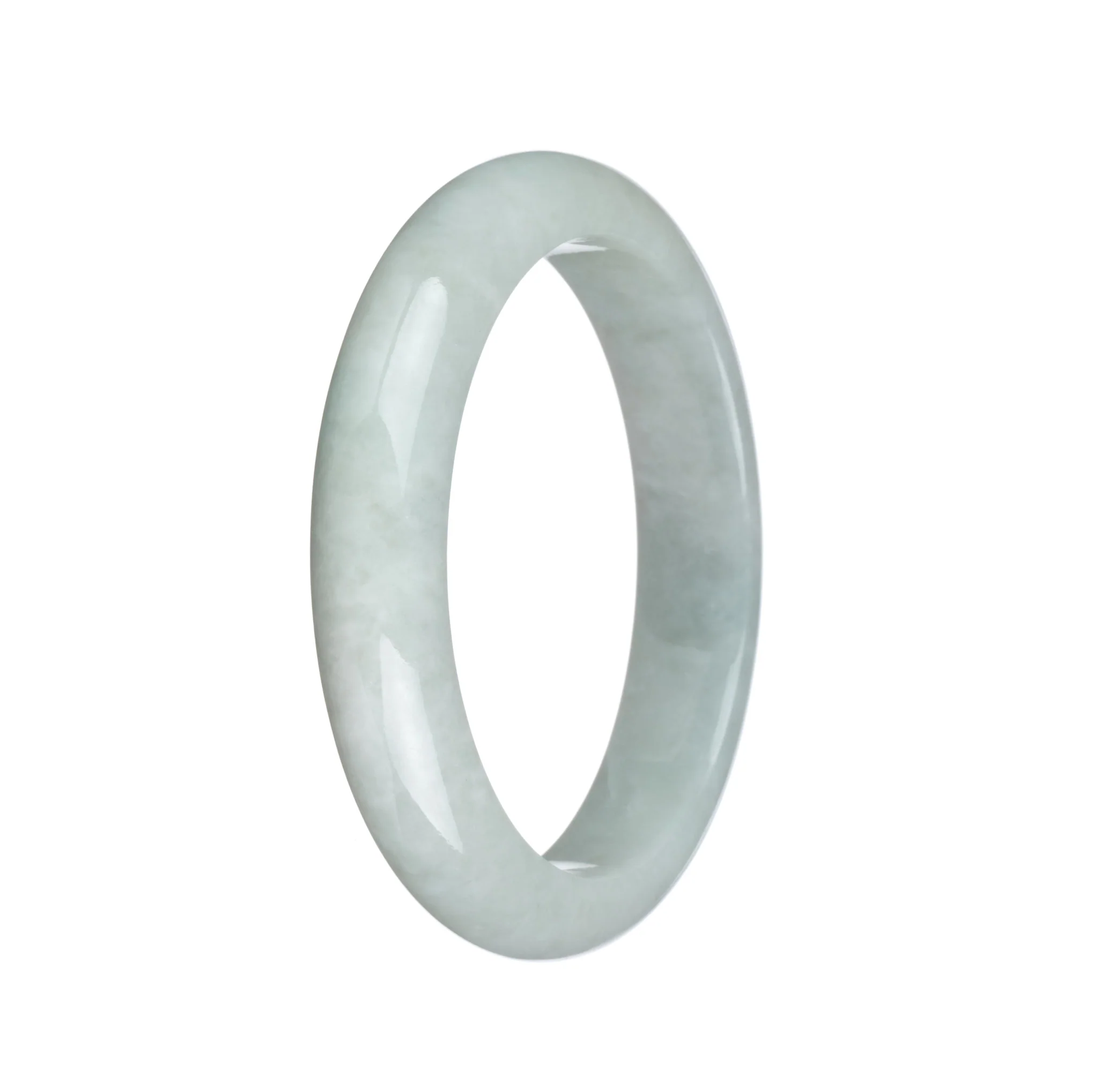 Genuine Type A White with Green Patch Burma Jade Bracelet - 55mm Half Moon