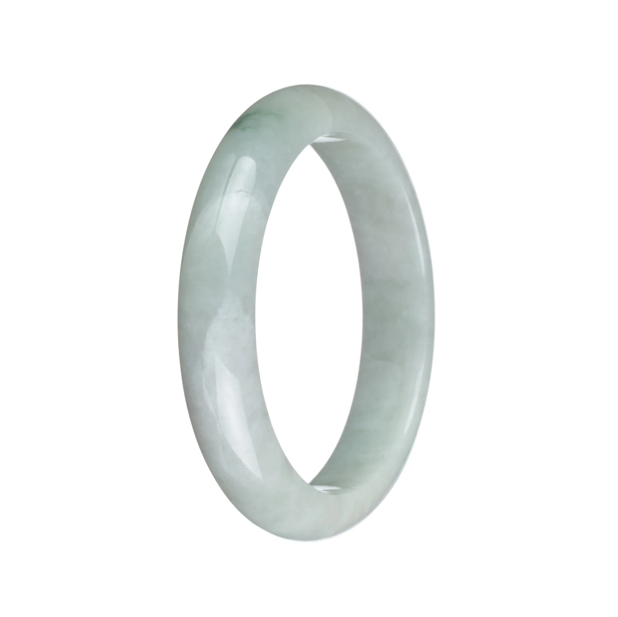 Genuine Type A White with Green Patch Burma Jade Bracelet - 55mm Half Moon - Image 3