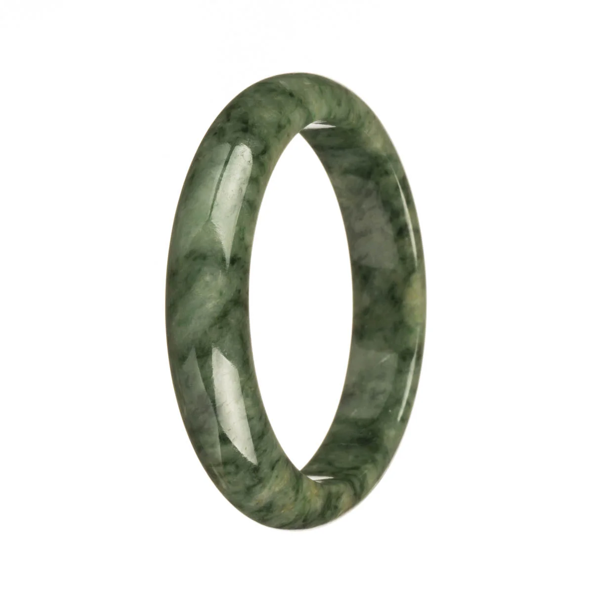 Authentic Type A Green Pattern Jade Bangle - 59mm Half Moon