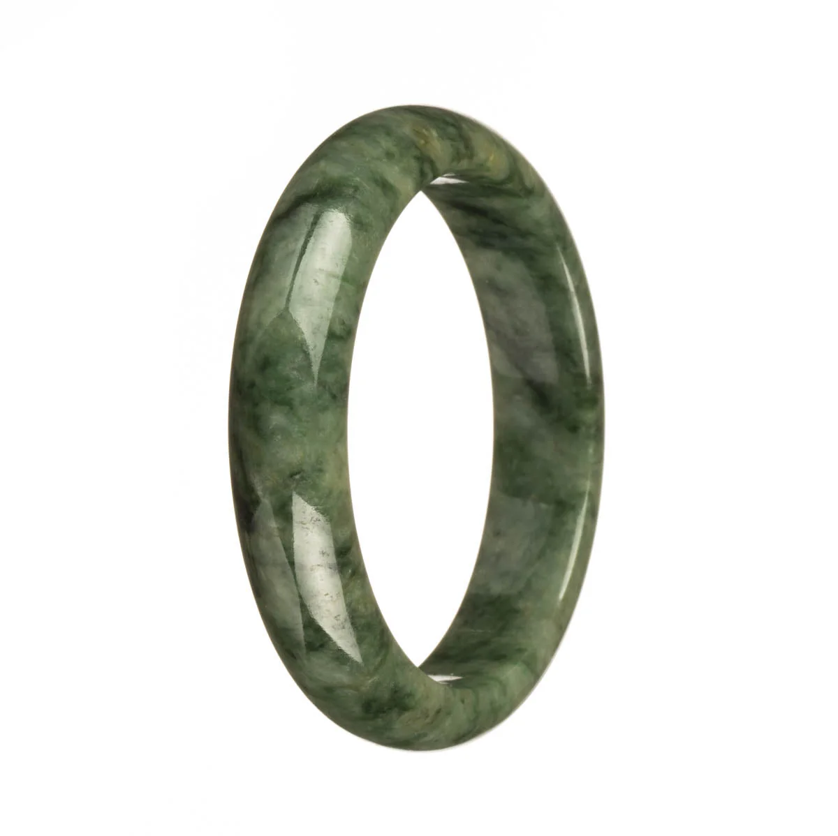 Authentic Type A Green Pattern Jade Bangle - 59mm Half Moon - Image 2