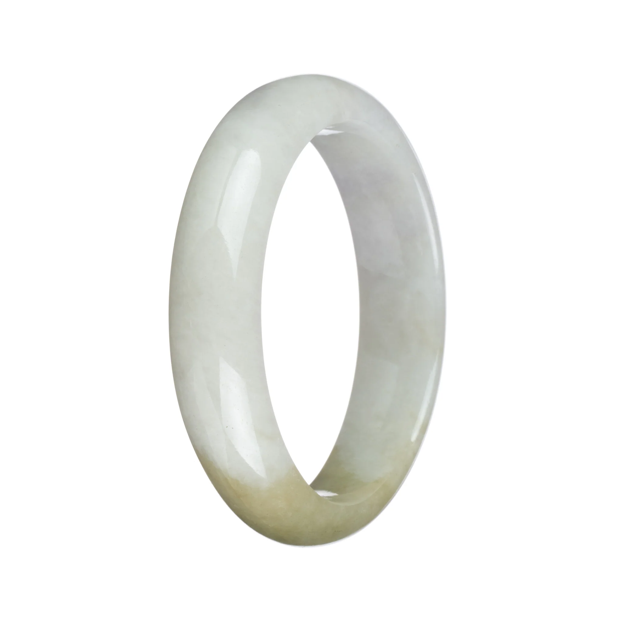 Genuine Grade A White and Olive Green Jadeite Jade Bangle - 57mm Half Moon - Image 2