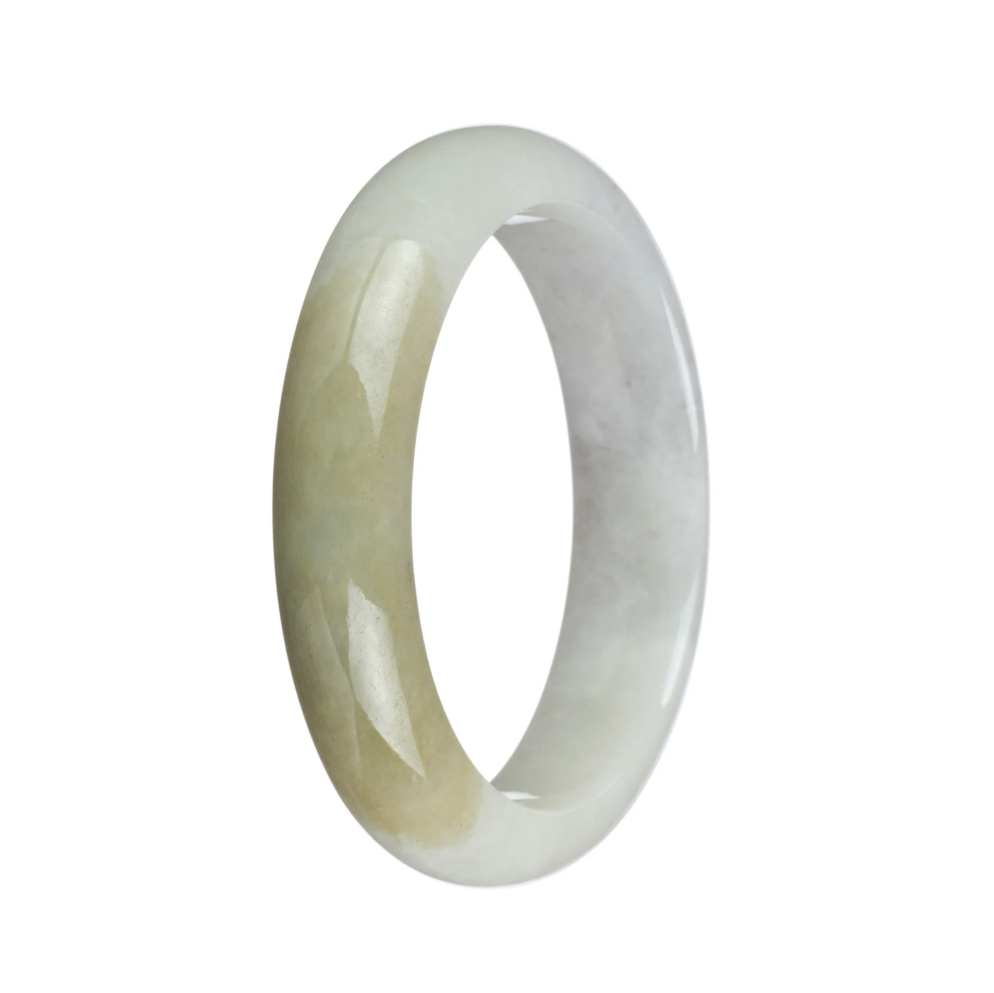 Genuine Grade A White and Olive Green Jadeite Jade Bangle - 57mm Half Moon - Image 3