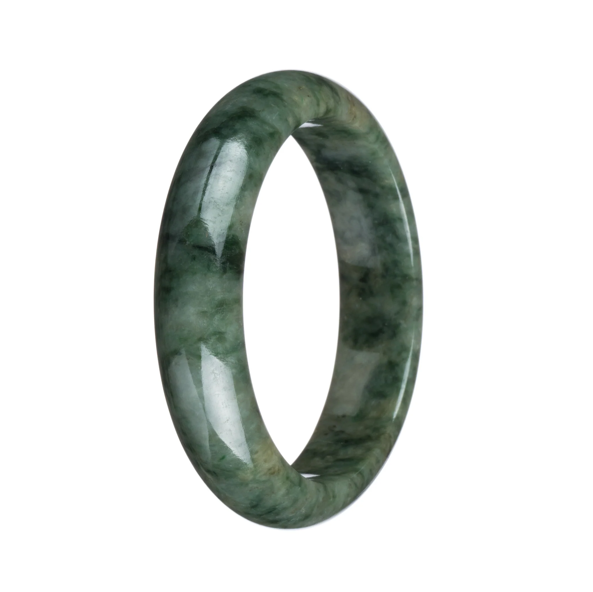 Genuine Grade A Dark Green Pattern Jadeite Jade Bangle Bracelet - 58mm Half Moon - Image 2