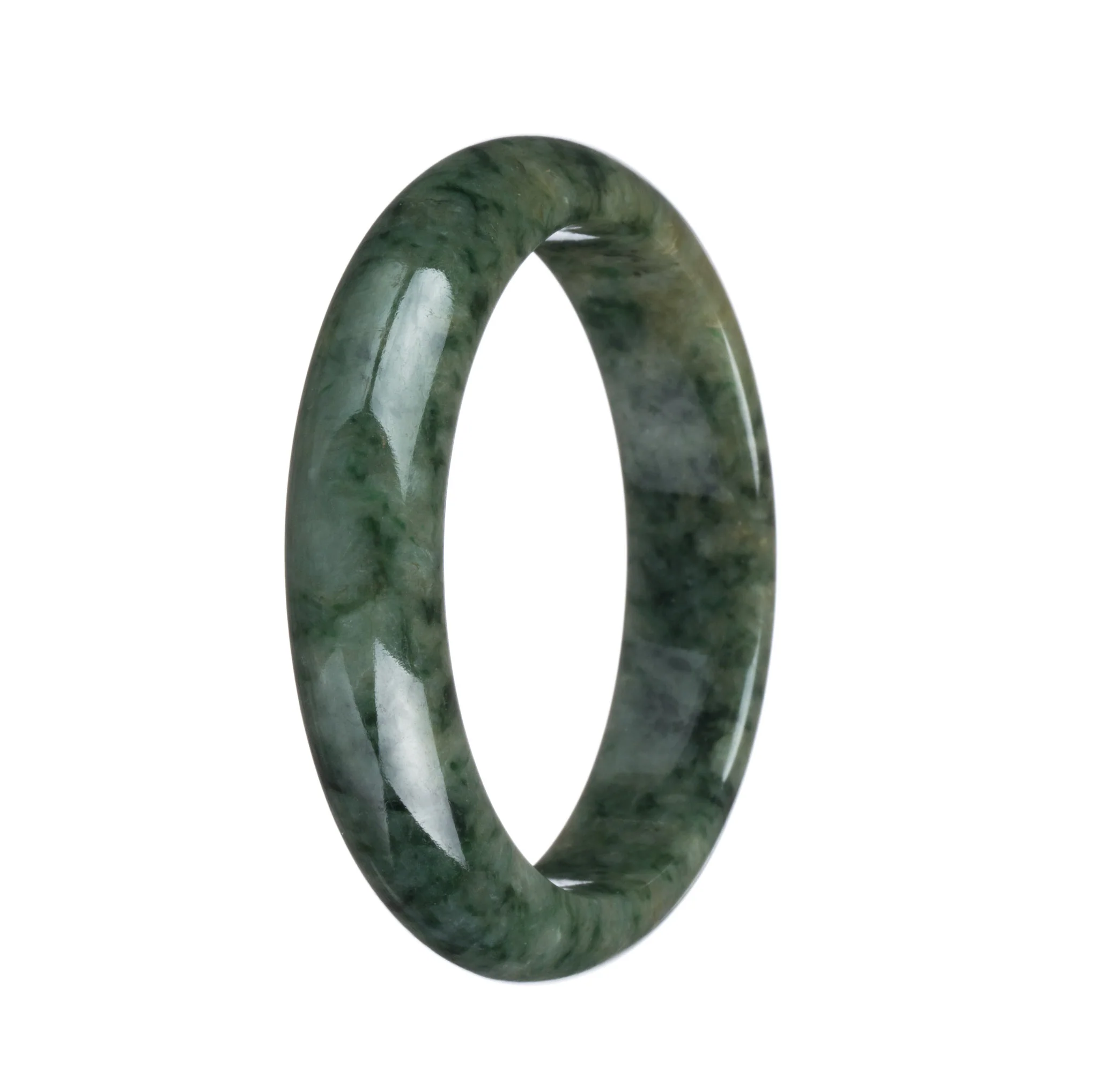 Genuine Grade A Dark Green Pattern Jadeite Jade Bangle Bracelet - 58mm Half Moon - Image 3