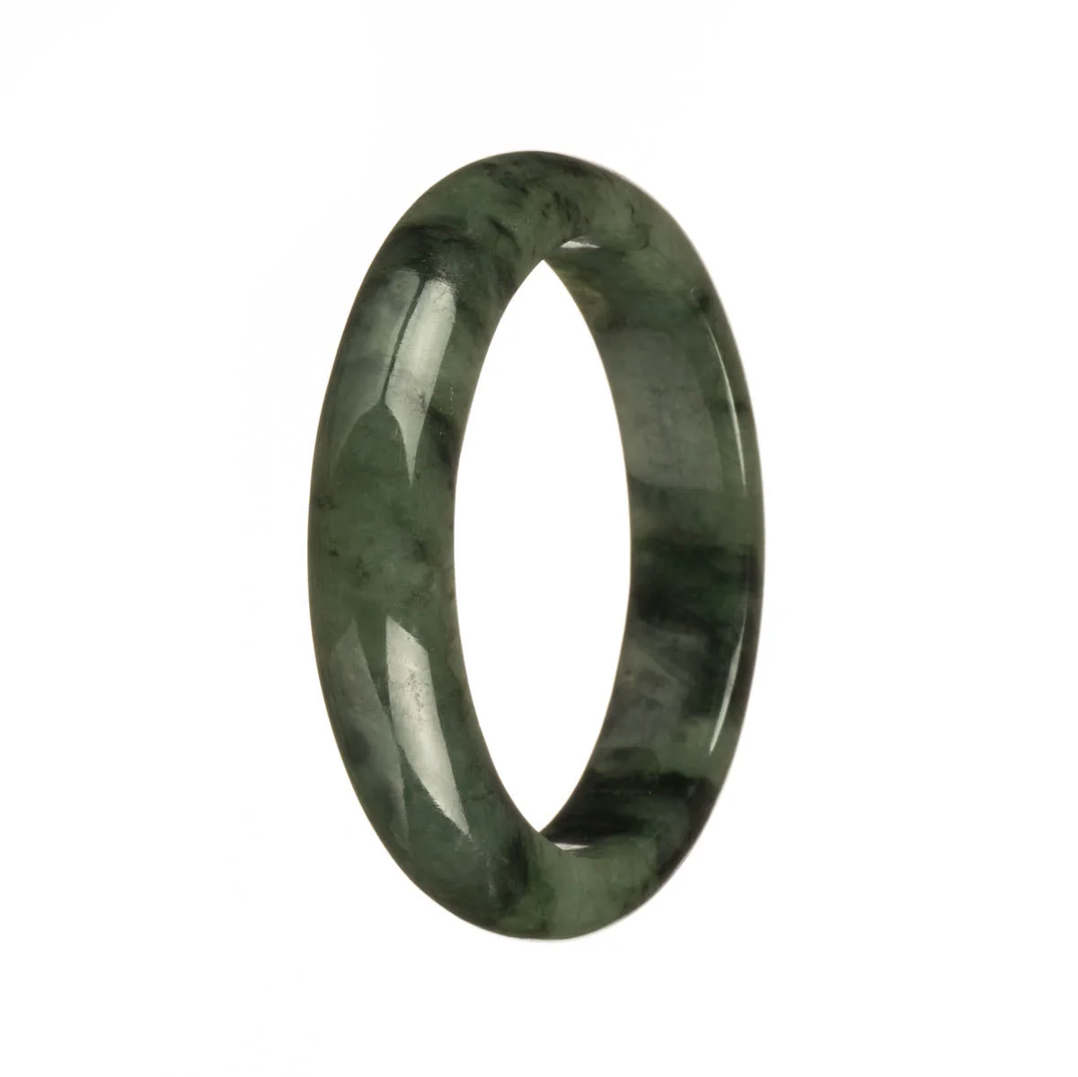 Genuine Natural Dark Green Pattern Burmese Jade Bracelet - 55mm Half Moon - Image 3