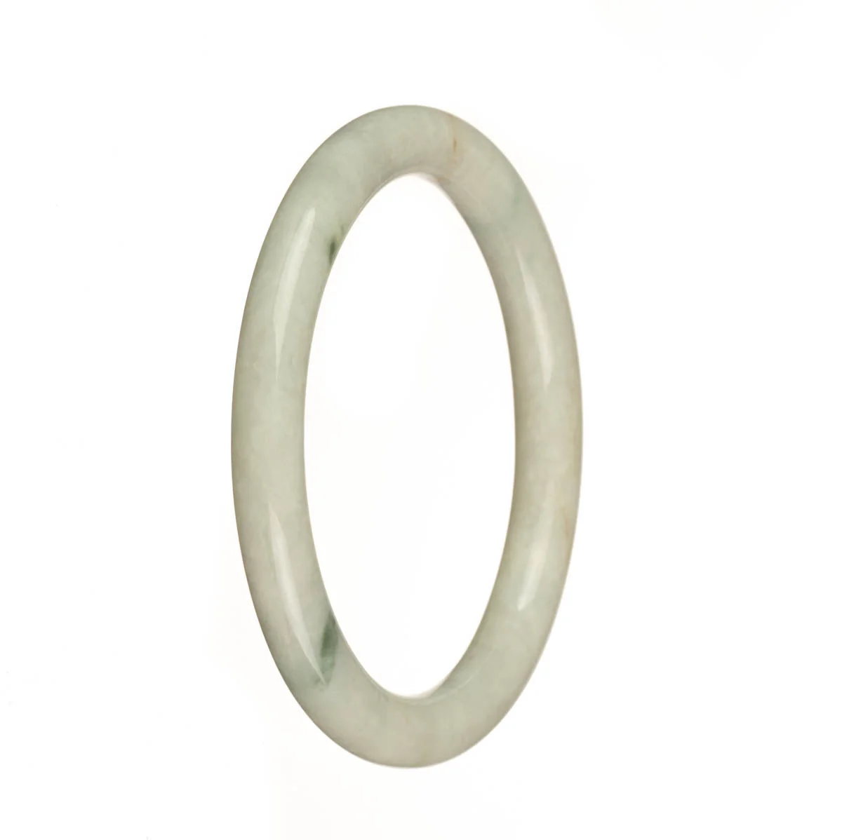 Real Natural White with Green Patterns Jade Bangle - 59mm Petite Round