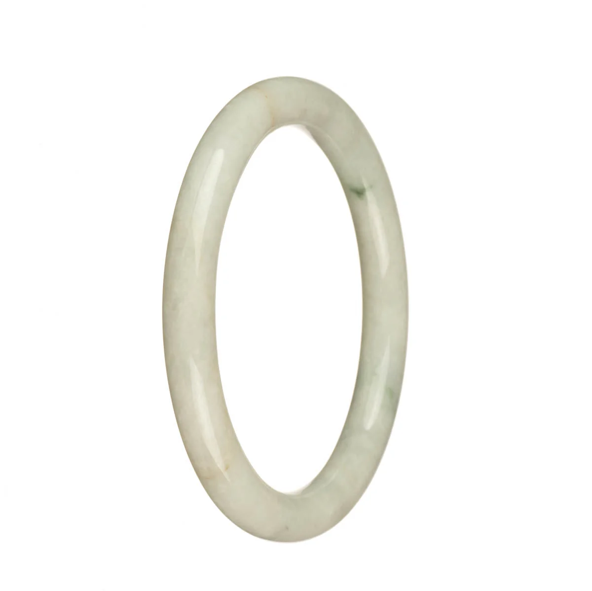 Real Natural White with Green Patterns Jade Bangle - 59mm Petite Round - Image 2