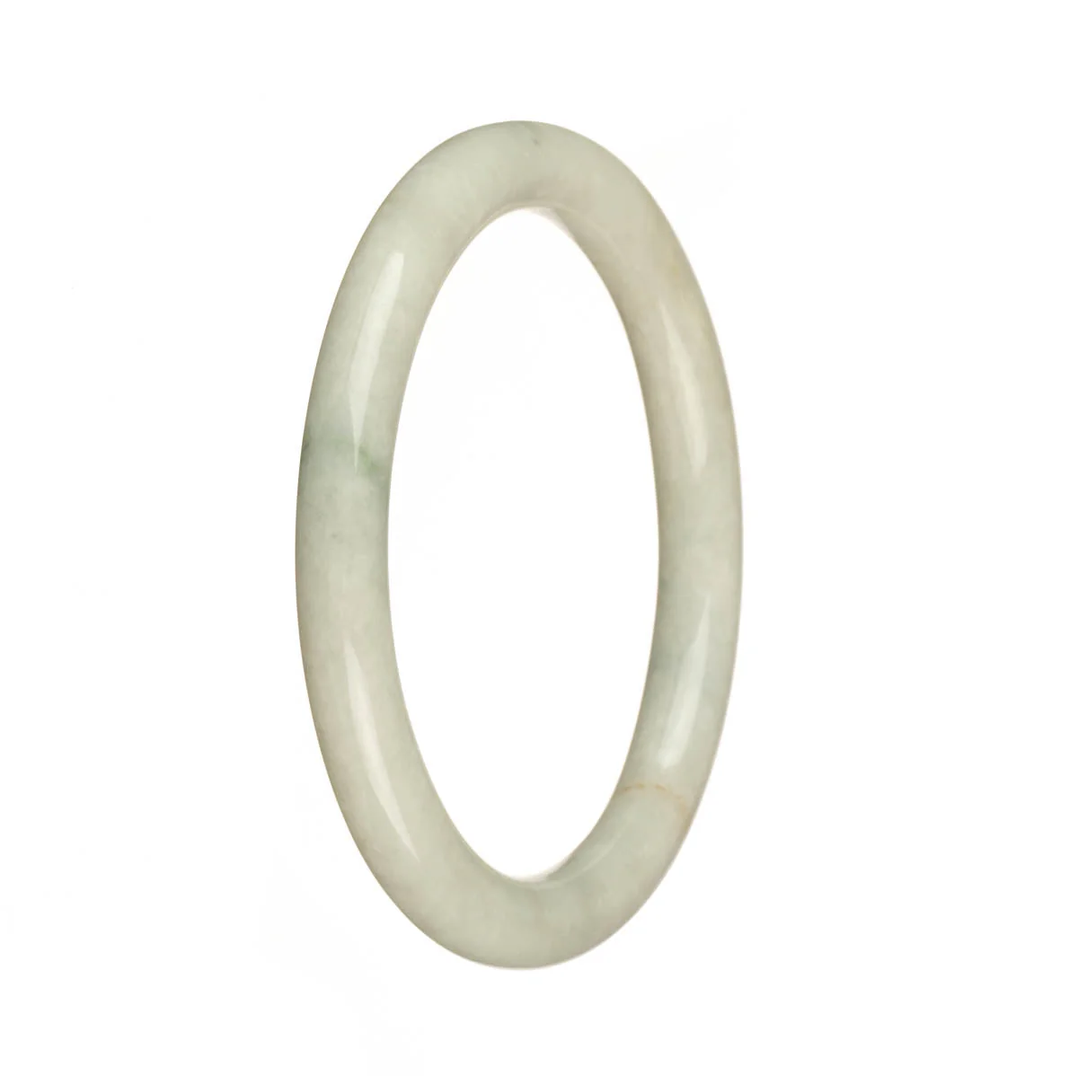 Real Natural White with Green Patterns Jade Bangle - 59mm Petite Round - Image 3