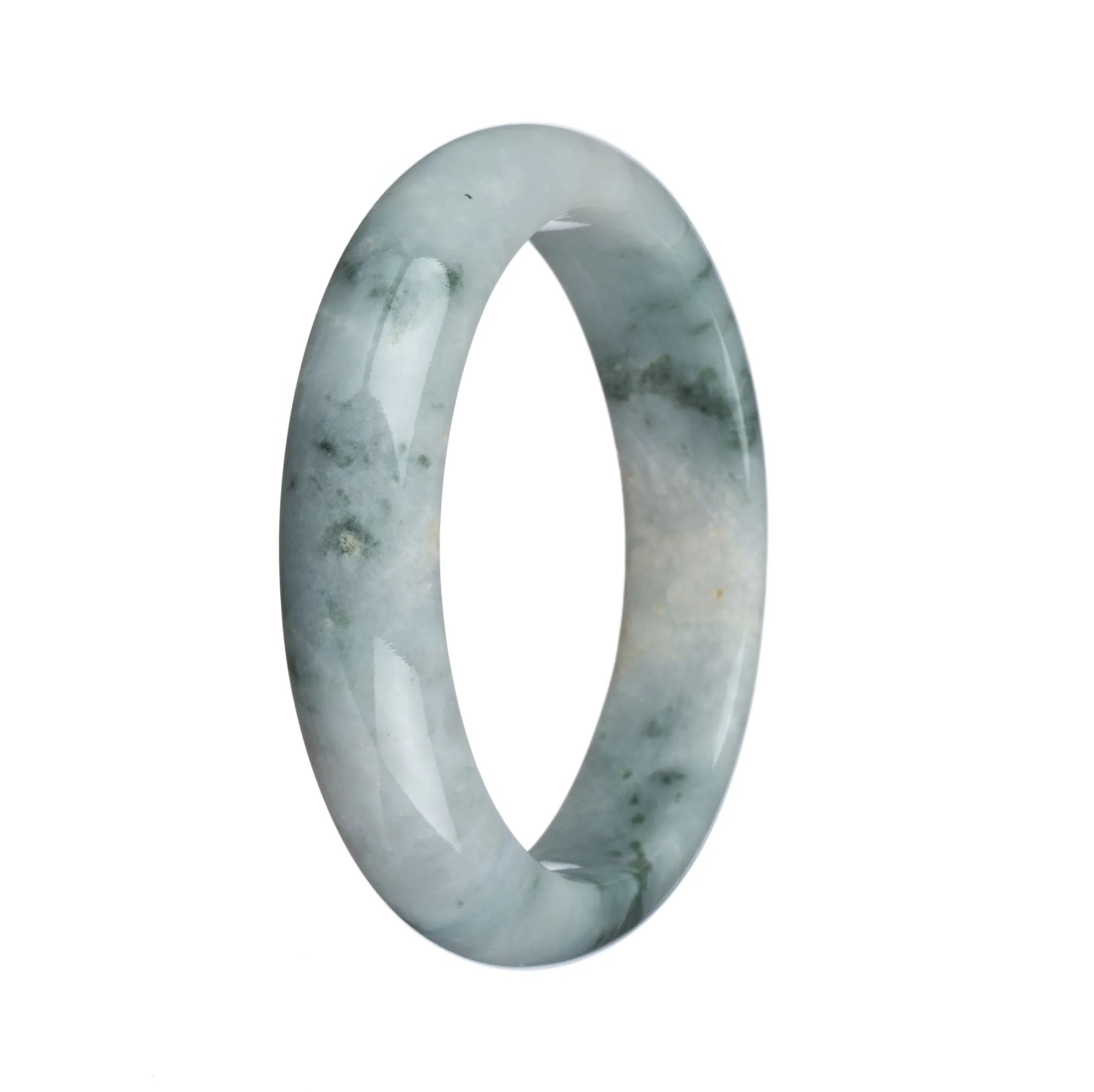 Authentic Type A White with Green Pattren Burmese Jade Bangle Bracelet - 58mm Half Moon - Image 2