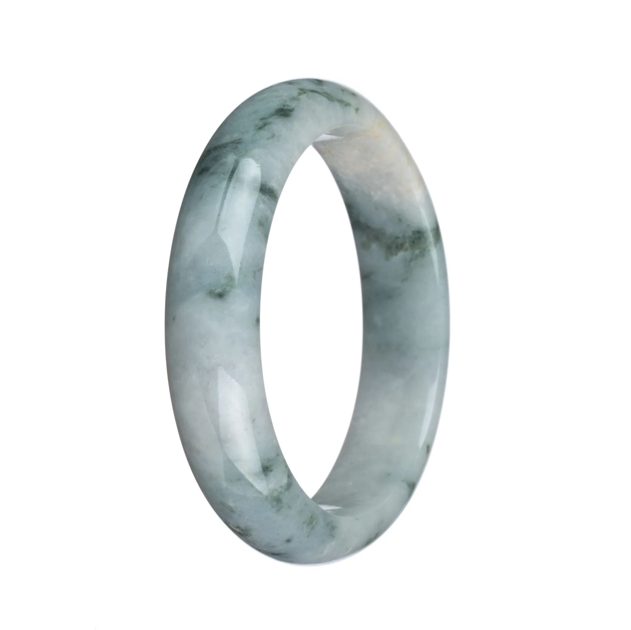 Authentic Type A White with Green Pattren Burmese Jade Bangle Bracelet - 58mm Half Moon - Image 3