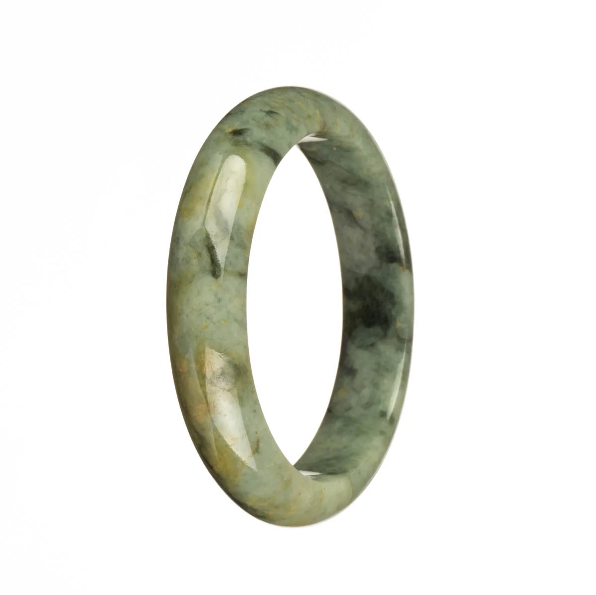 Real Grade A Green with Yellow and Green Patterns Jade Bracelet - 55mm Half Moon - Image 2