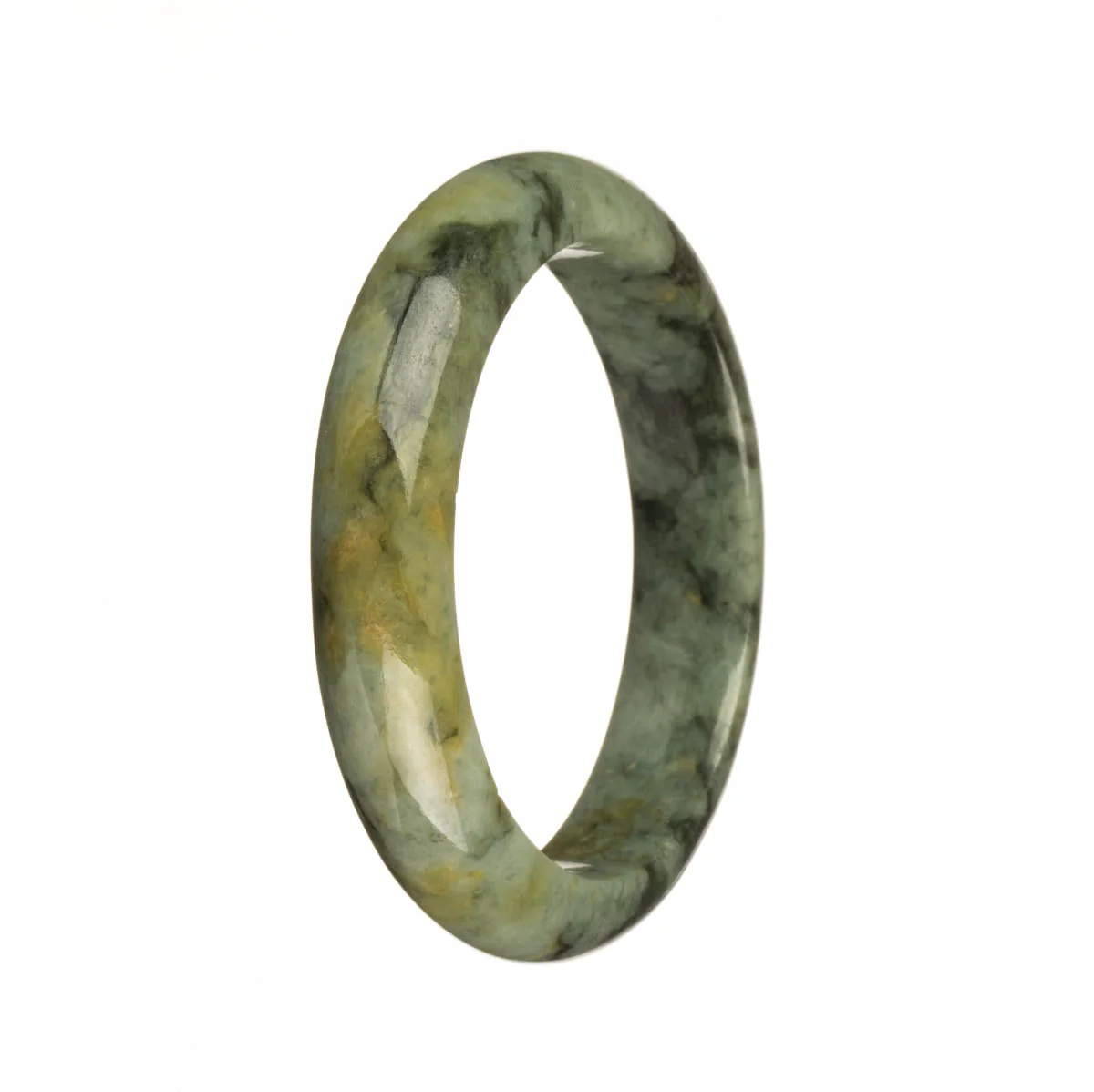 Real Grade A Green with Yellow and Green Patterns Jade Bracelet - 55mm Half Moon - Image 3