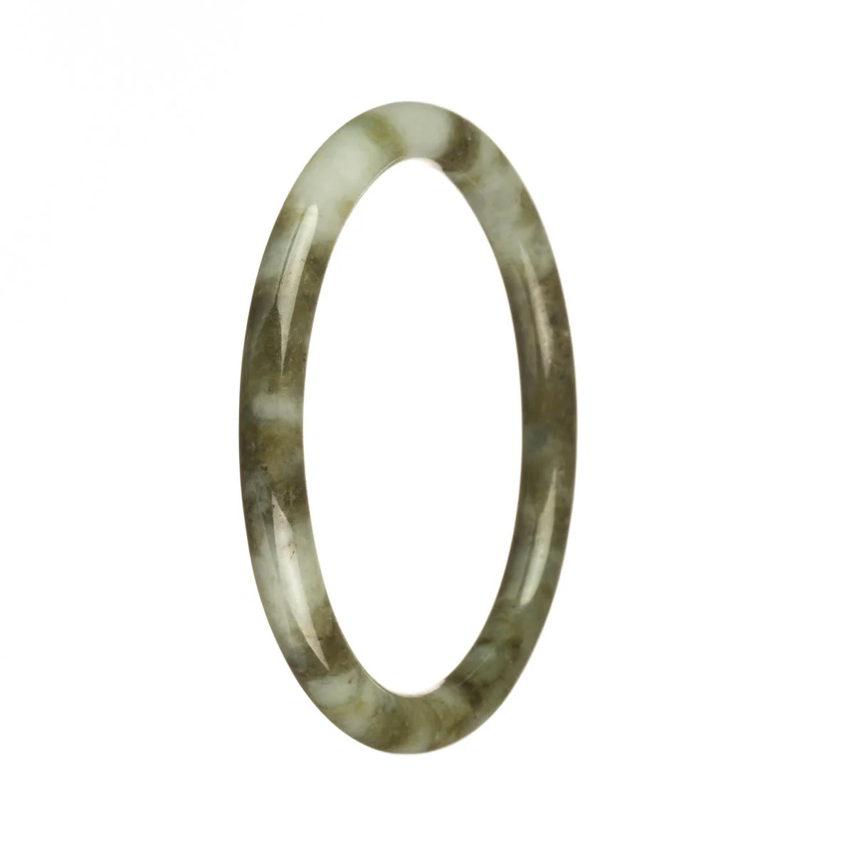 Authentic Type A White with Olive Green Patterns Jadeite Jade Bangle - 59mm Petite Round - Image 2