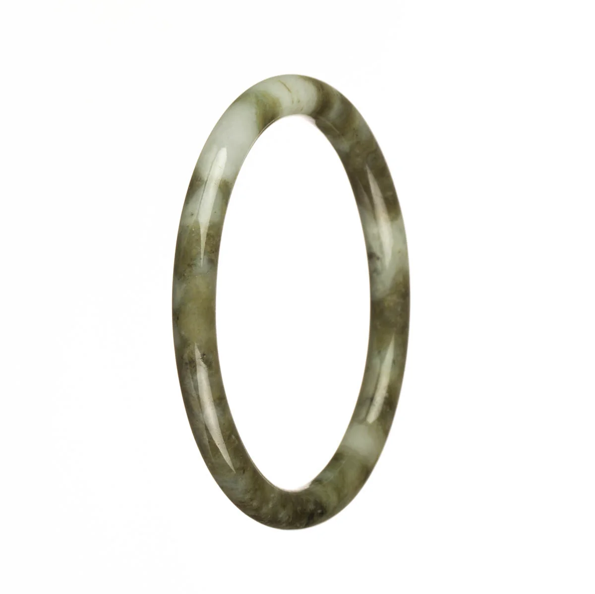 Authentic Type A White with Olive Green Patterns Jadeite Jade Bangle - 59mm Petite Round - Image 3