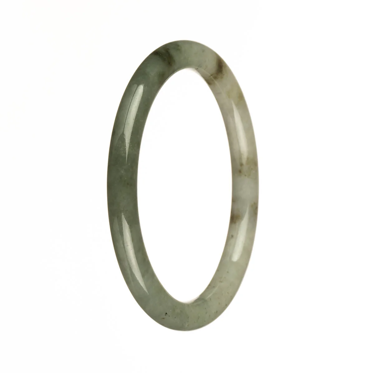 Genuine Grade A Green and White Jade Bangle Bracelet - 60mm Petite Round