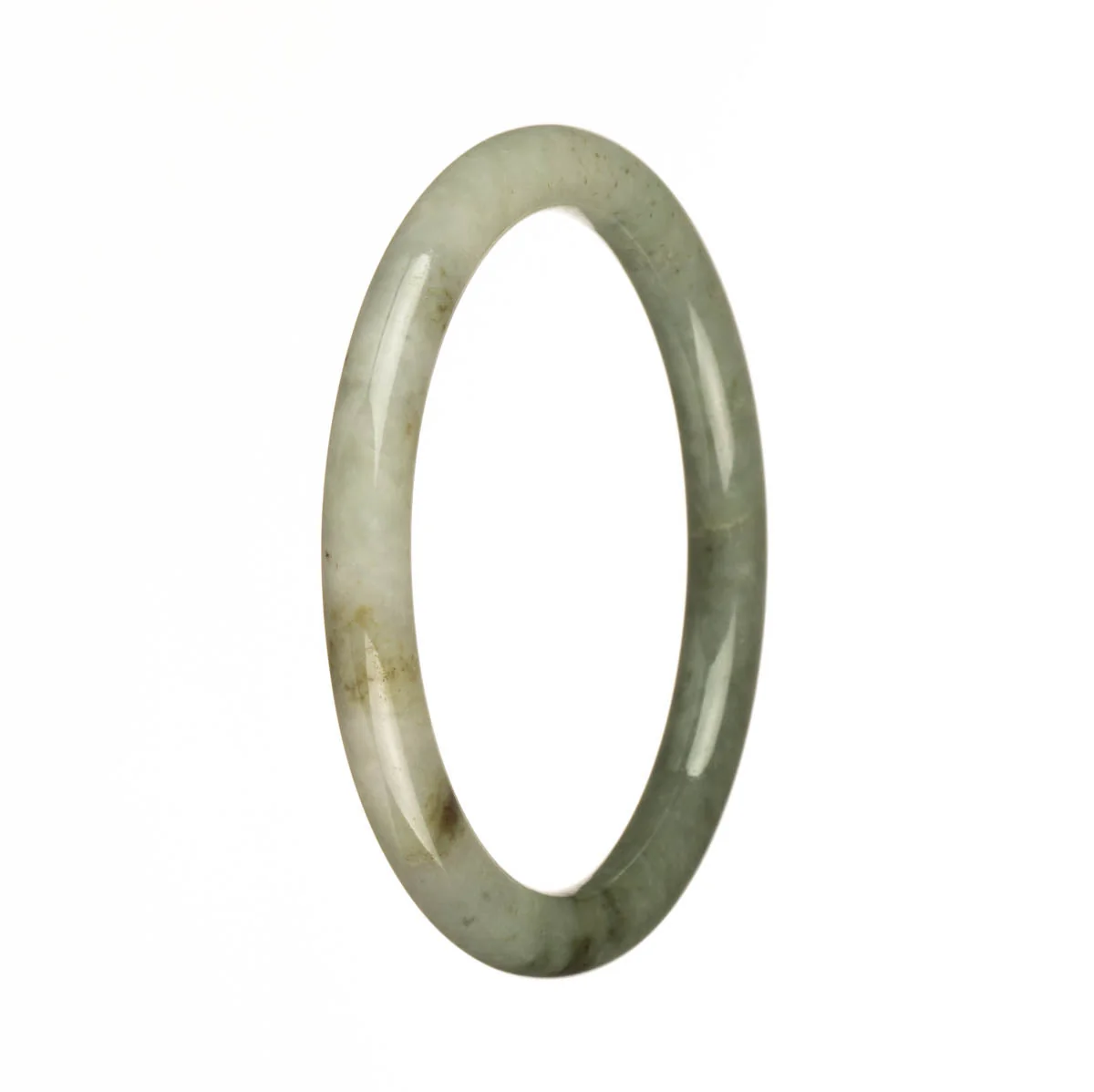 Genuine Grade A Green and White Jade Bangle Bracelet - 60mm Petite Round - Image 2