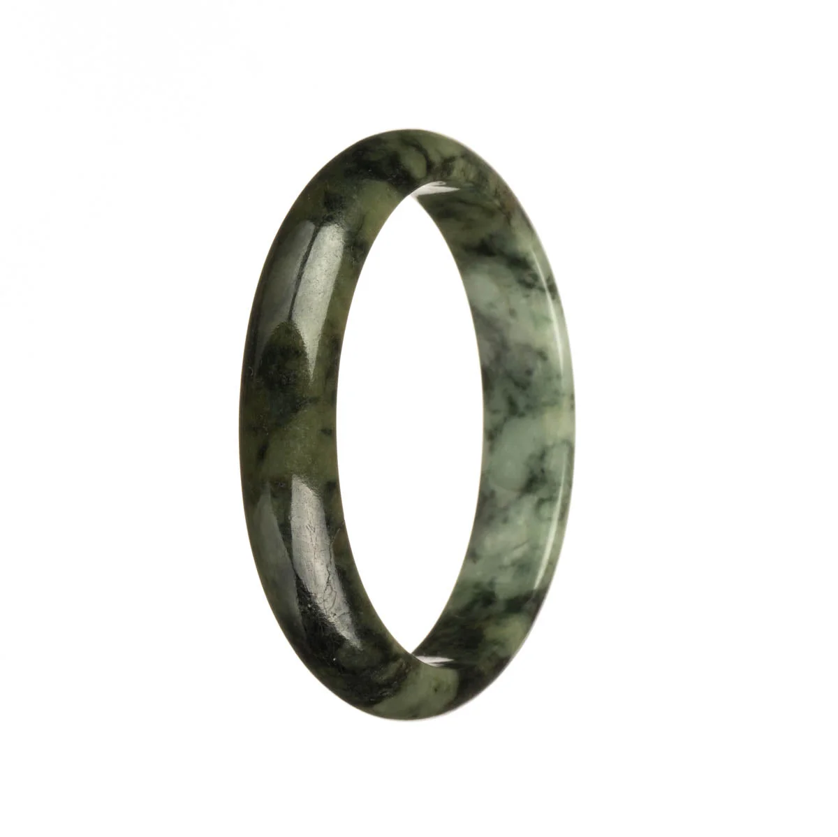Genuine Grade A Dark Green Pattern Traditional Jade Bracelet - 55mm Half Moon - Image 2