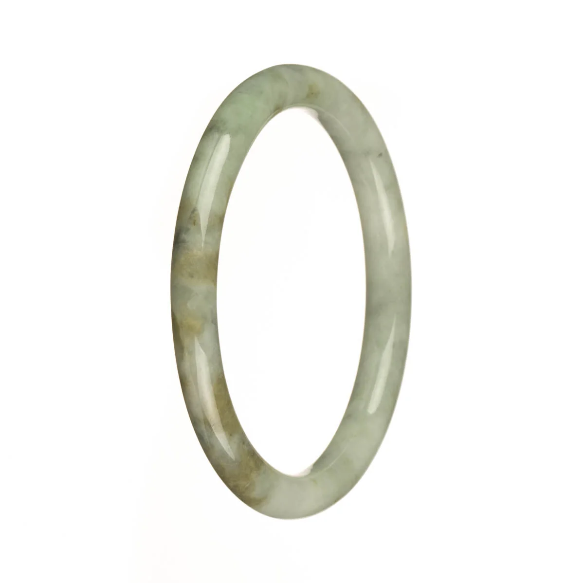 Genuine Grade A Green with Brown Patterns Traditional Jade Bracelet - 60mm Petite Round