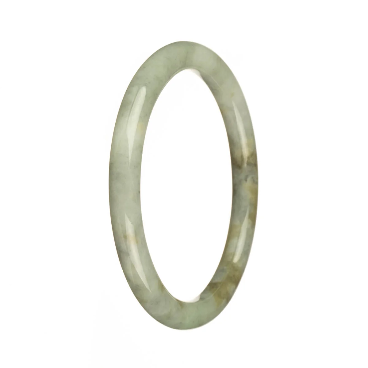 Genuine Grade A Green with Brown Patterns Traditional Jade Bracelet - 60mm Petite Round - Image 2