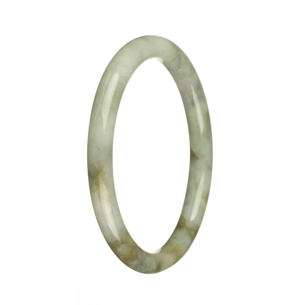 Genuine Grade A Green with Brown Patterns Traditional Jade Bracelet - 60mm Petite Round - Image 3