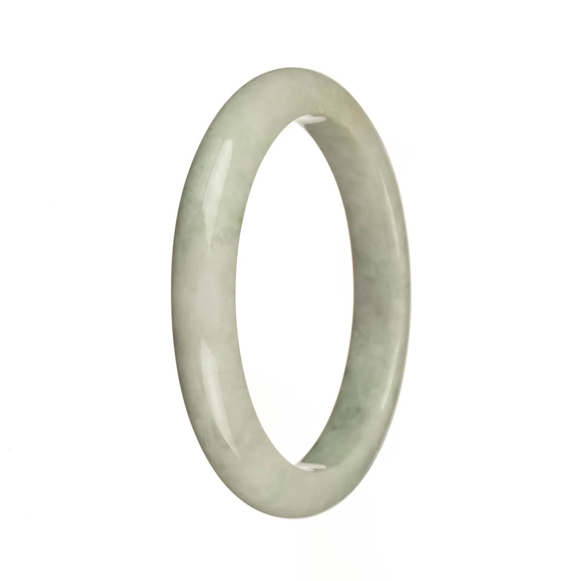 Genuine Type A Pale Green with Green Pattern Burmese Jade Bangle Bracelet - 58mm Semi Round