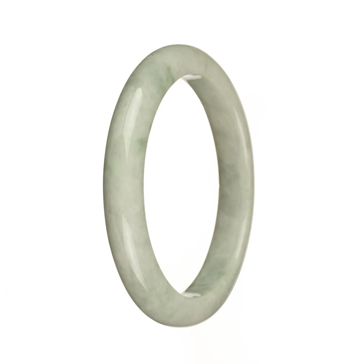 Genuine Type A Pale Green with Green Pattern Burmese Jade Bangle Bracelet - 58mm Semi Round - Image 3