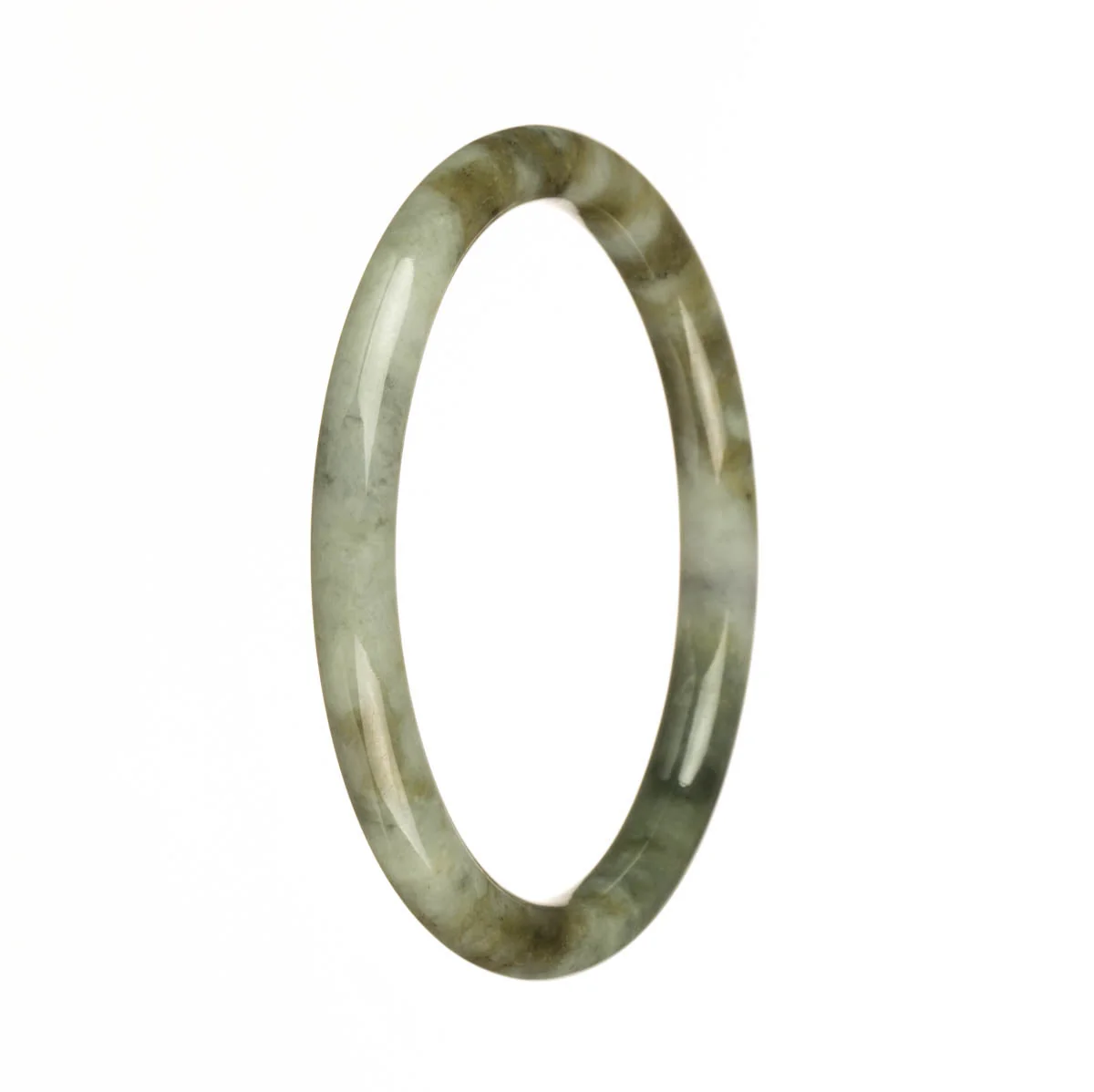 Authentic Grade A White with Olive Green Pattern Jadeite Jade Bracelet - 62mm Petite Round - Image 2