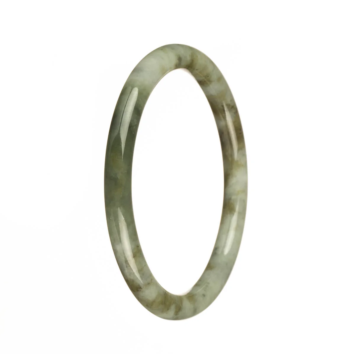 Authentic Grade A White with Olive Green Pattern Jadeite Jade Bracelet - 62mm Petite Round - Image 3