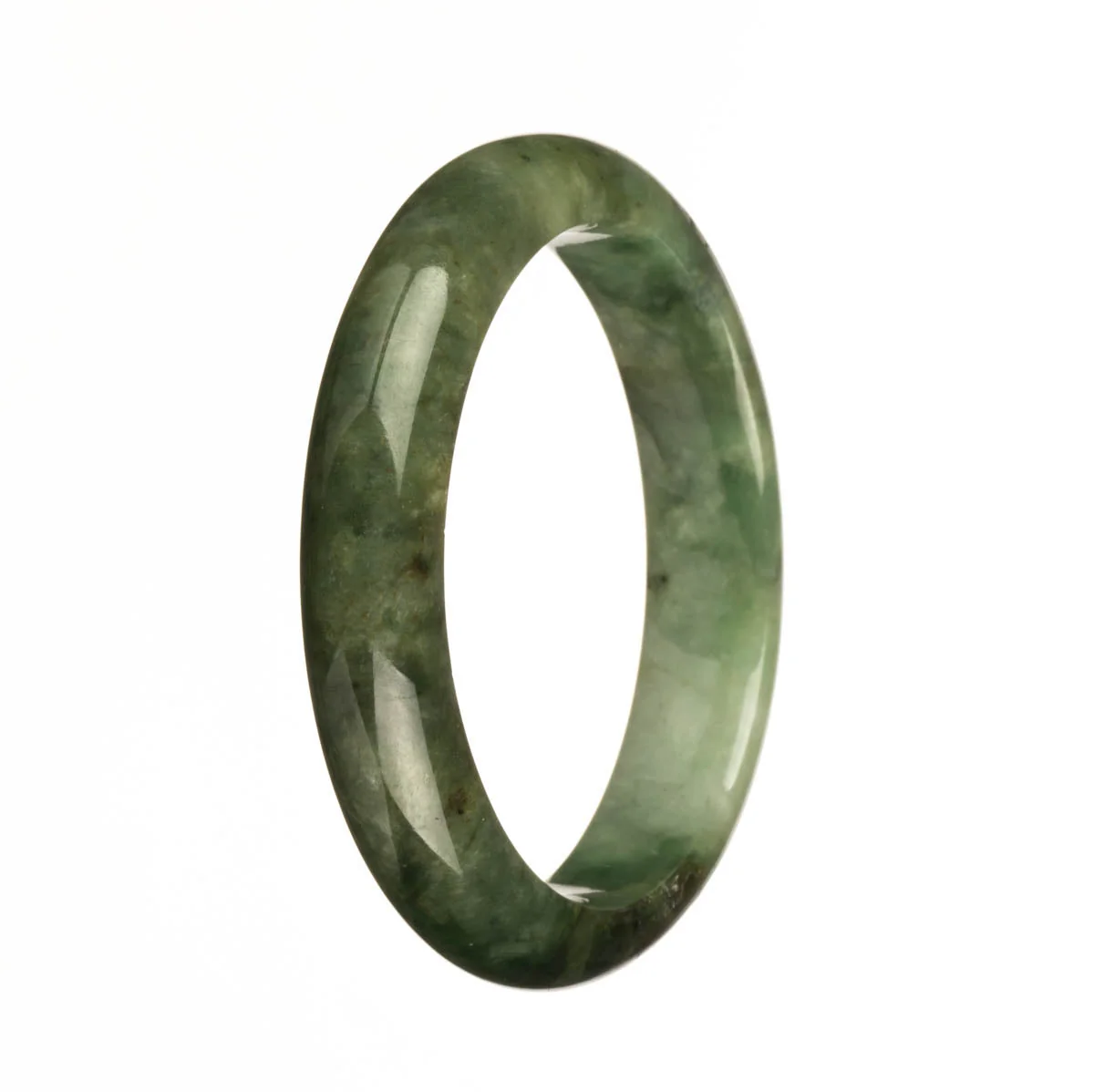Real Type A Green Patterns Burma Jade Bangle - 58mm Half Moon