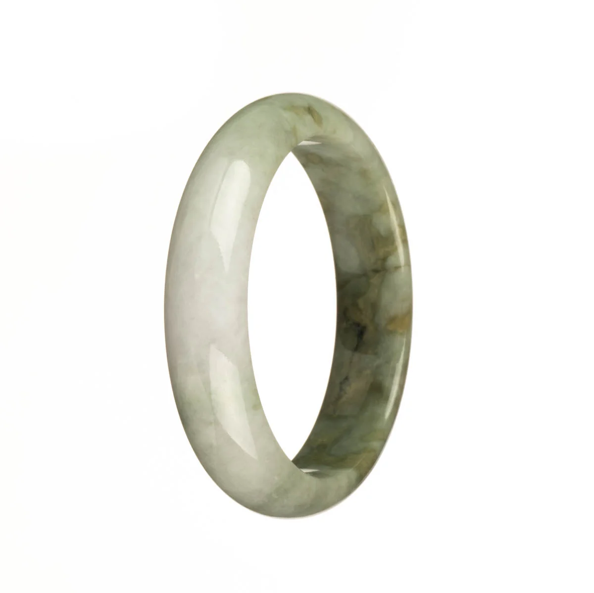 Real Grade A White and Light Green with Olive Green Patterns Burmese Jade Bangle Bracelet - 54mm Half Moon - Image 2