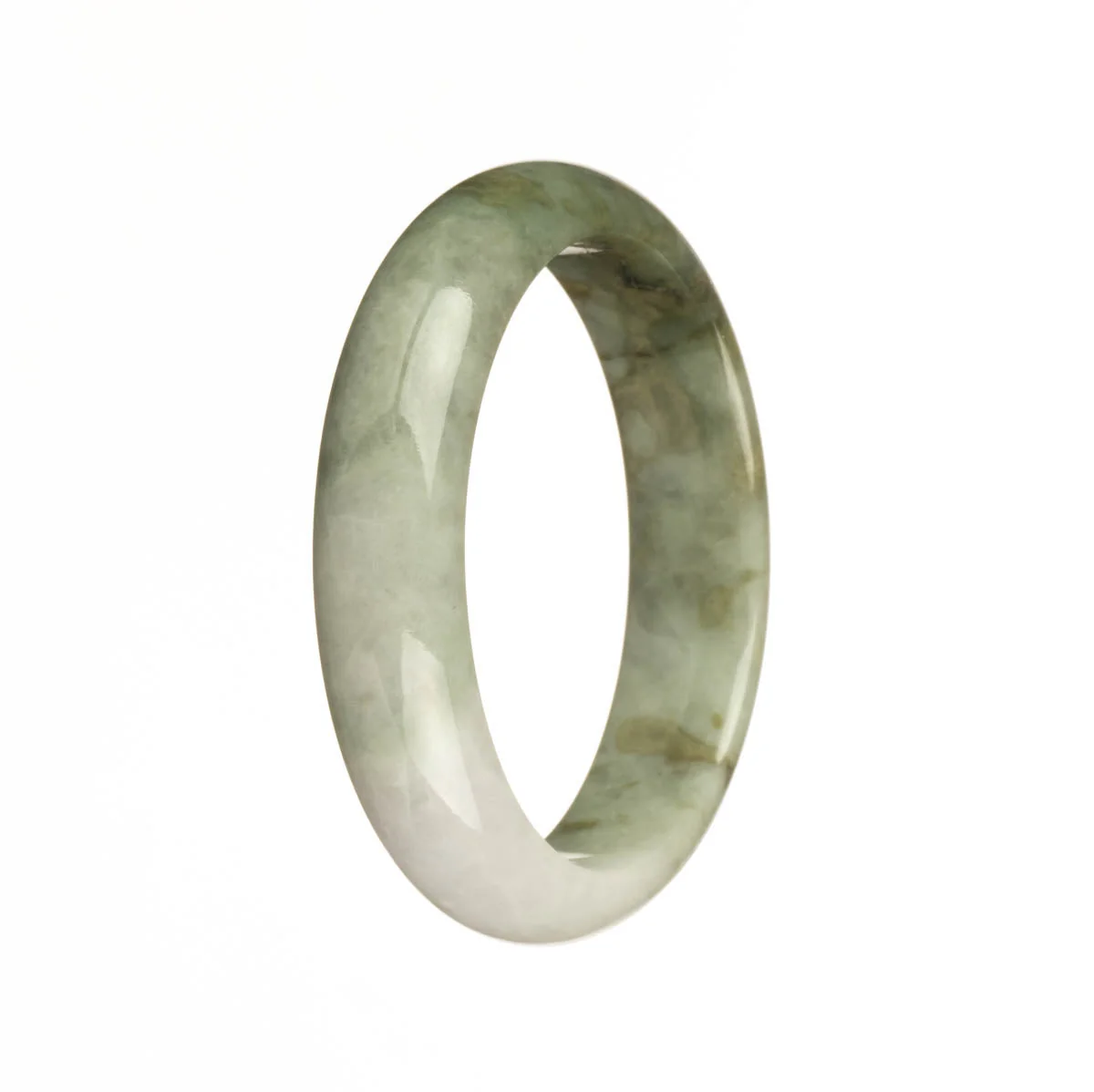 Real Grade A White and Light Green with Olive Green Patterns Burmese Jade Bangle Bracelet - 54mm Half Moon - Image 3