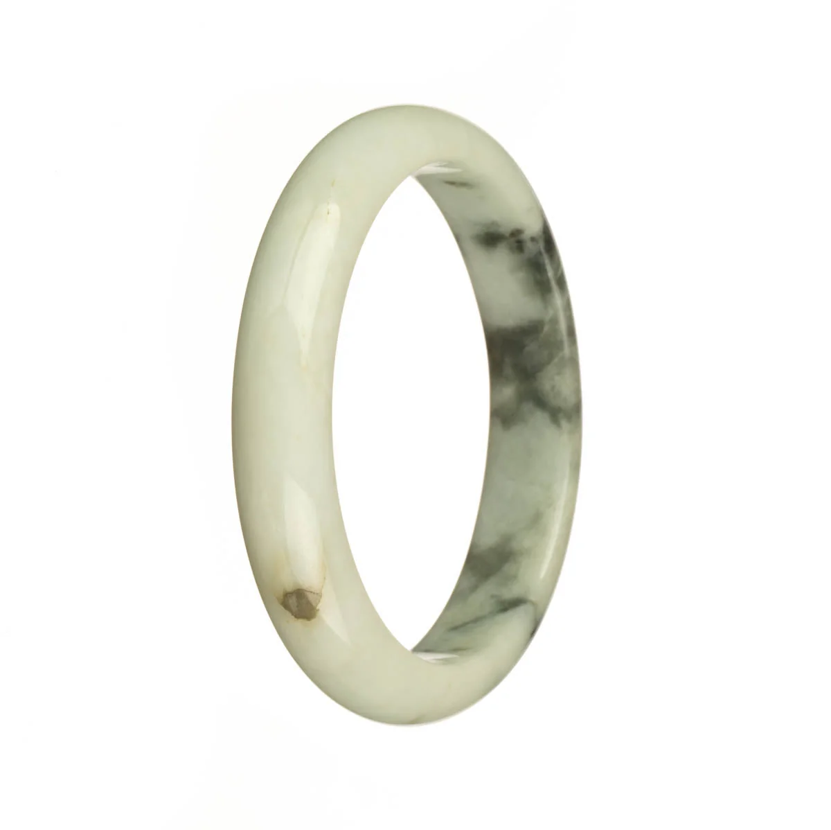 Certified Grade A White and Dark Green Patterns Jadeite Bangle Bracelet - 57mm Half Moon - Image 2
