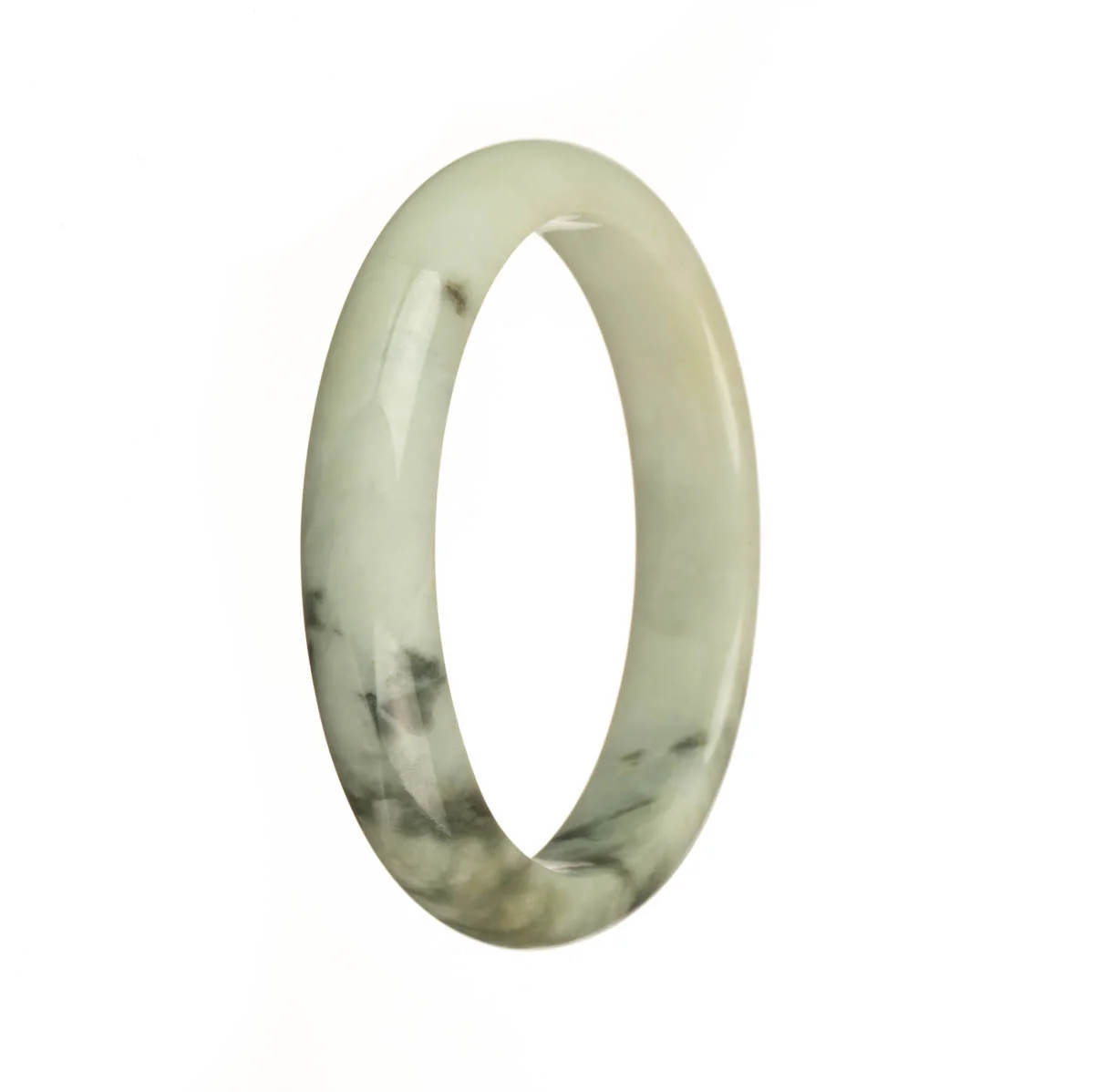 Certified Grade A White and Dark Green Patterns Jadeite Bangle Bracelet - 57mm Half Moon - Image 3