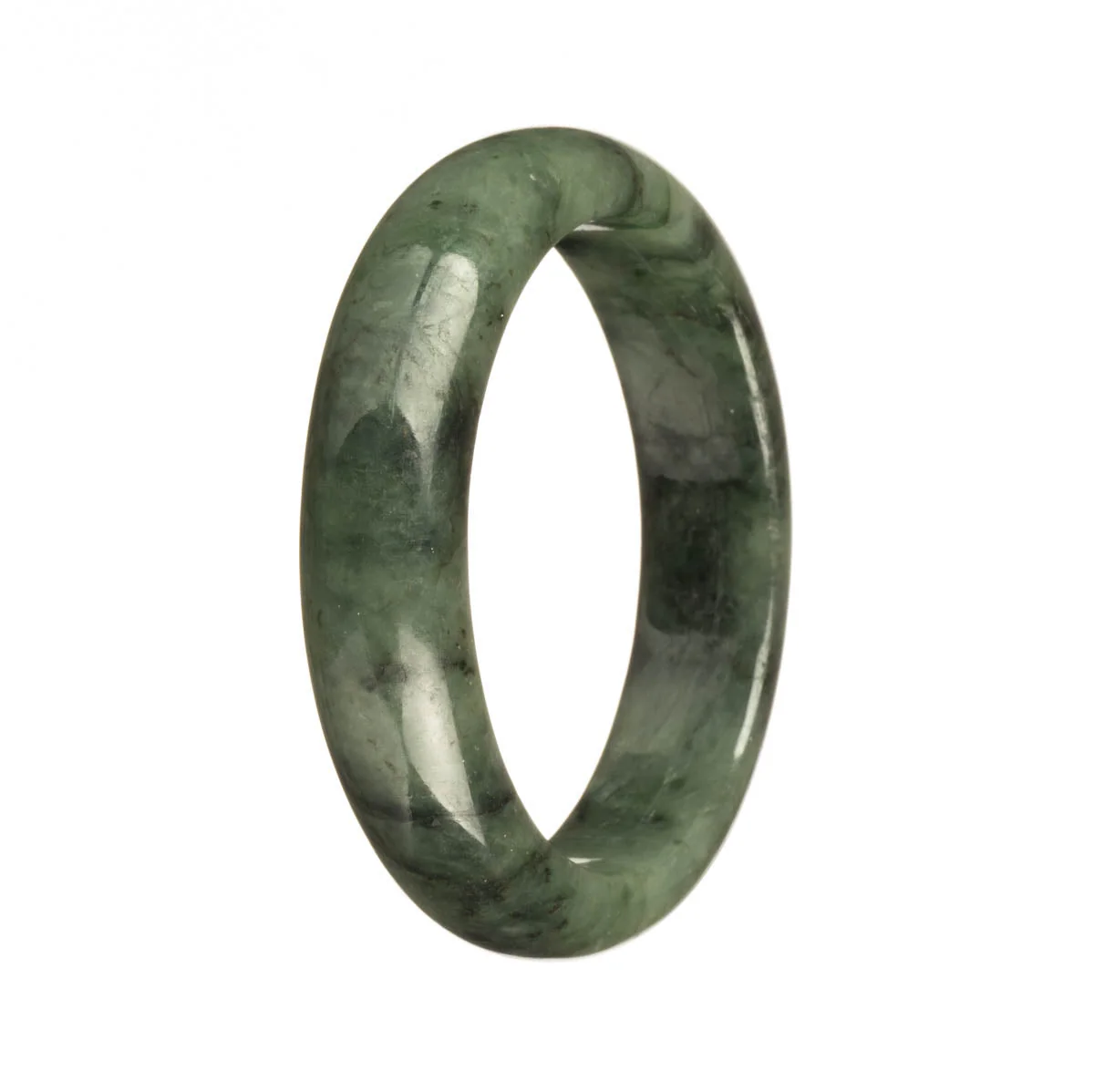 Authentic Type A Green with Dark Green Patterns Traditional Jade Bangle Bracelet - 57mm Half Moon - Image 2