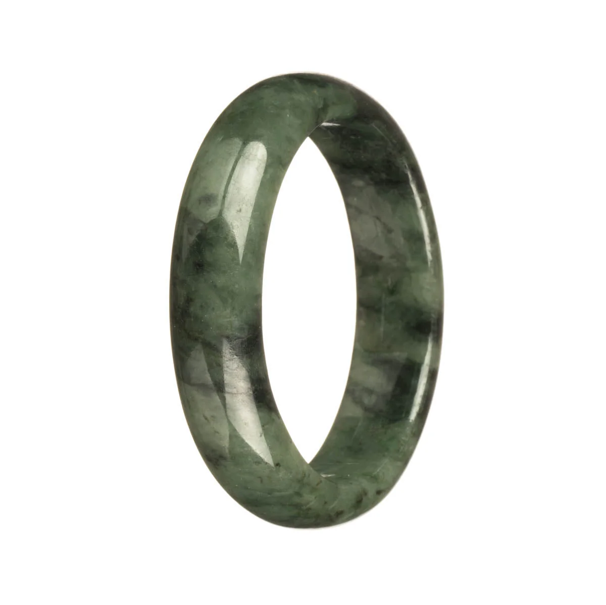 Authentic Type A Green with Dark Green Patterns Traditional Jade Bangle Bracelet - 57mm Half Moon - Image 3