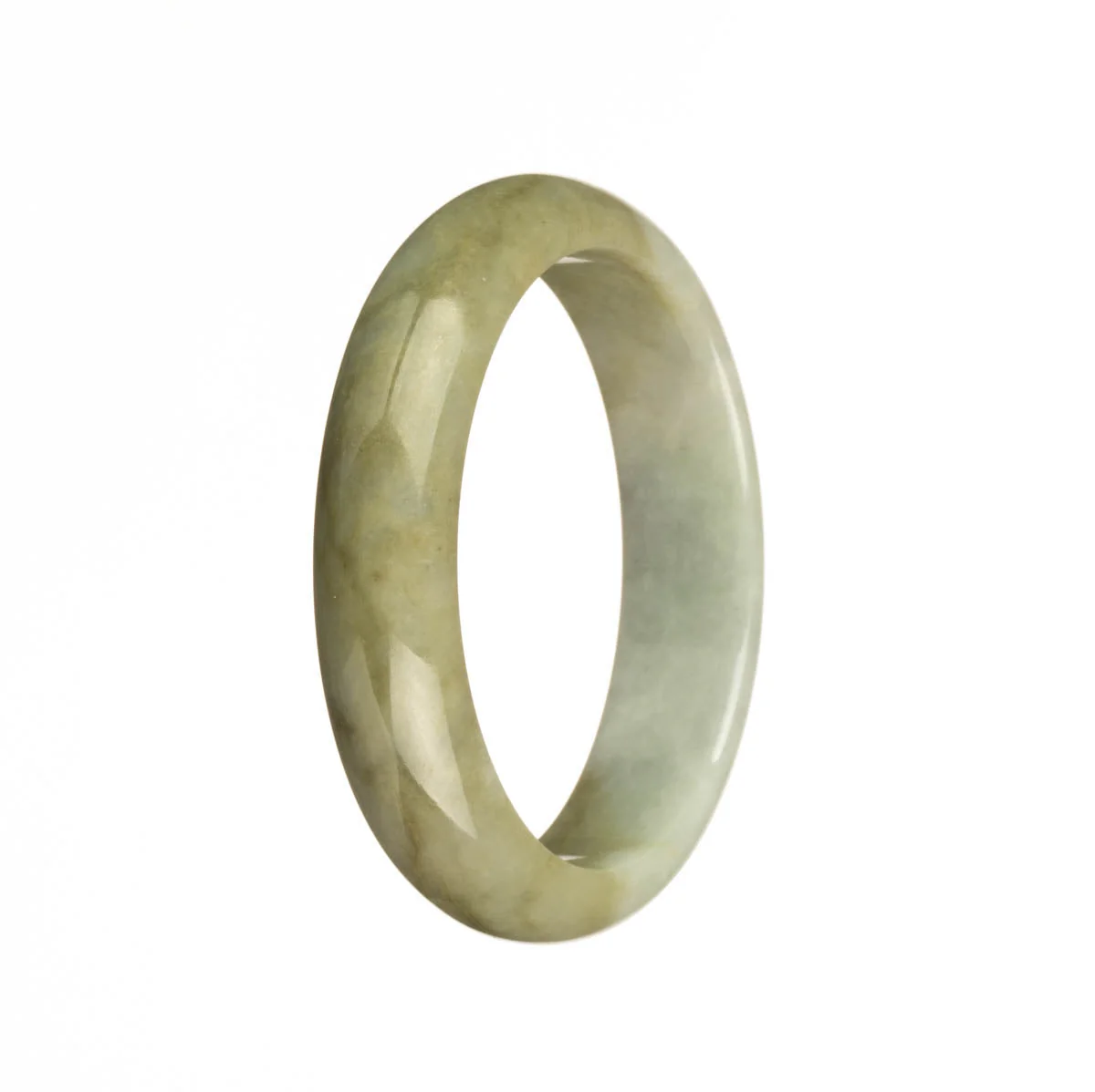Genuine Type A Pale Green and Brown Jadeite Jade Bangle Bracelet - 54mm Half Moon