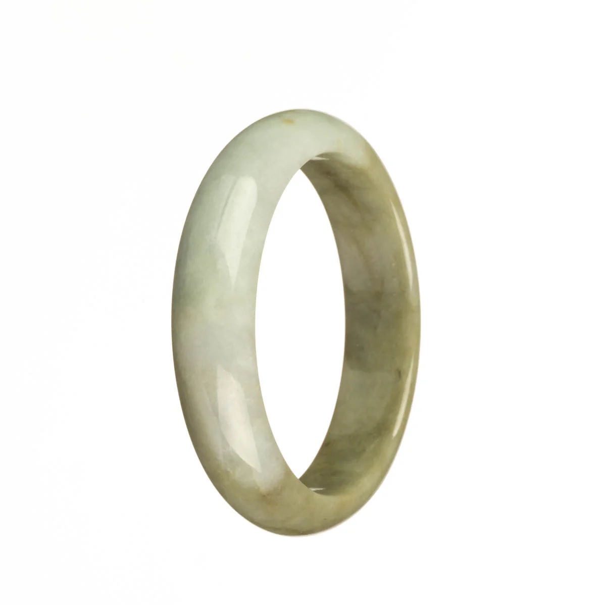 Genuine Type A Pale Green and Brown Jadeite Jade Bangle Bracelet - 54mm Half Moon - Image 2