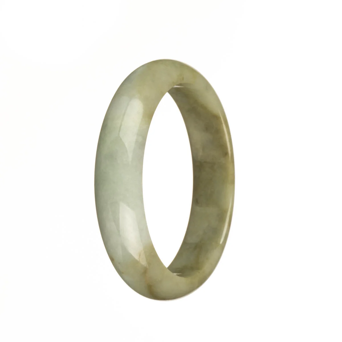 Genuine Type A Pale Green and Brown Jadeite Jade Bangle Bracelet - 54mm Half Moon - Image 3