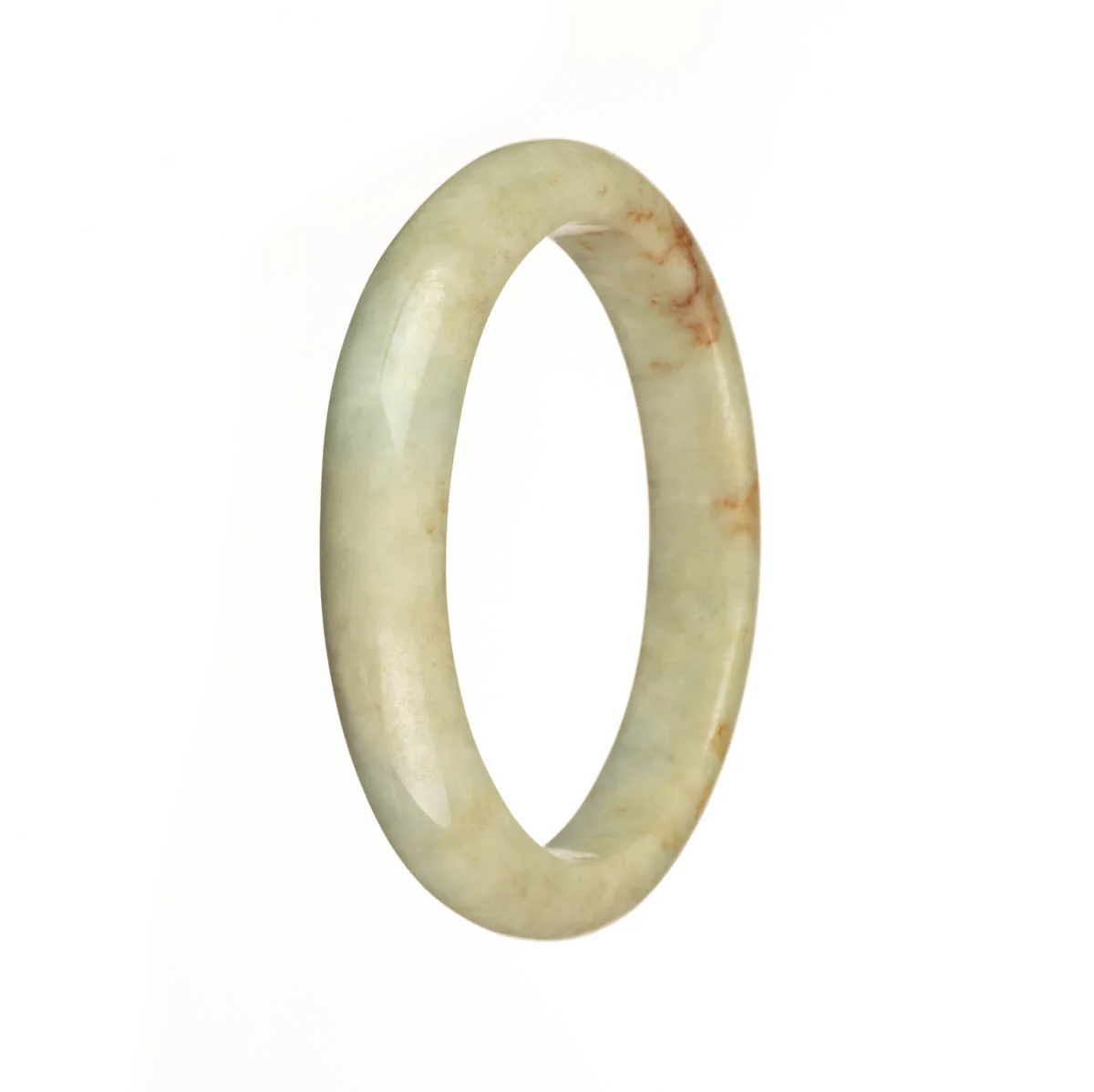 Certified Natural White with Red Patterns Burma Jade Bracelet - 56mm Semi Round - Image 2