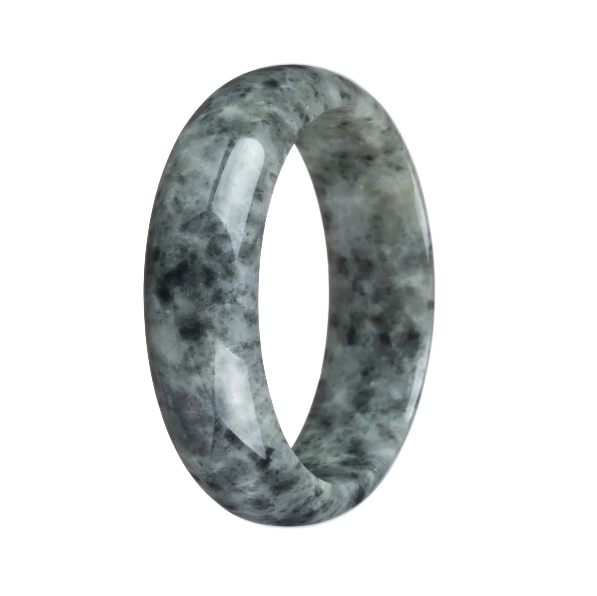 Authentic Natural Grey Pattern Traditional Jade Bangle Bracelet - 59mm Half Moon - Image 2