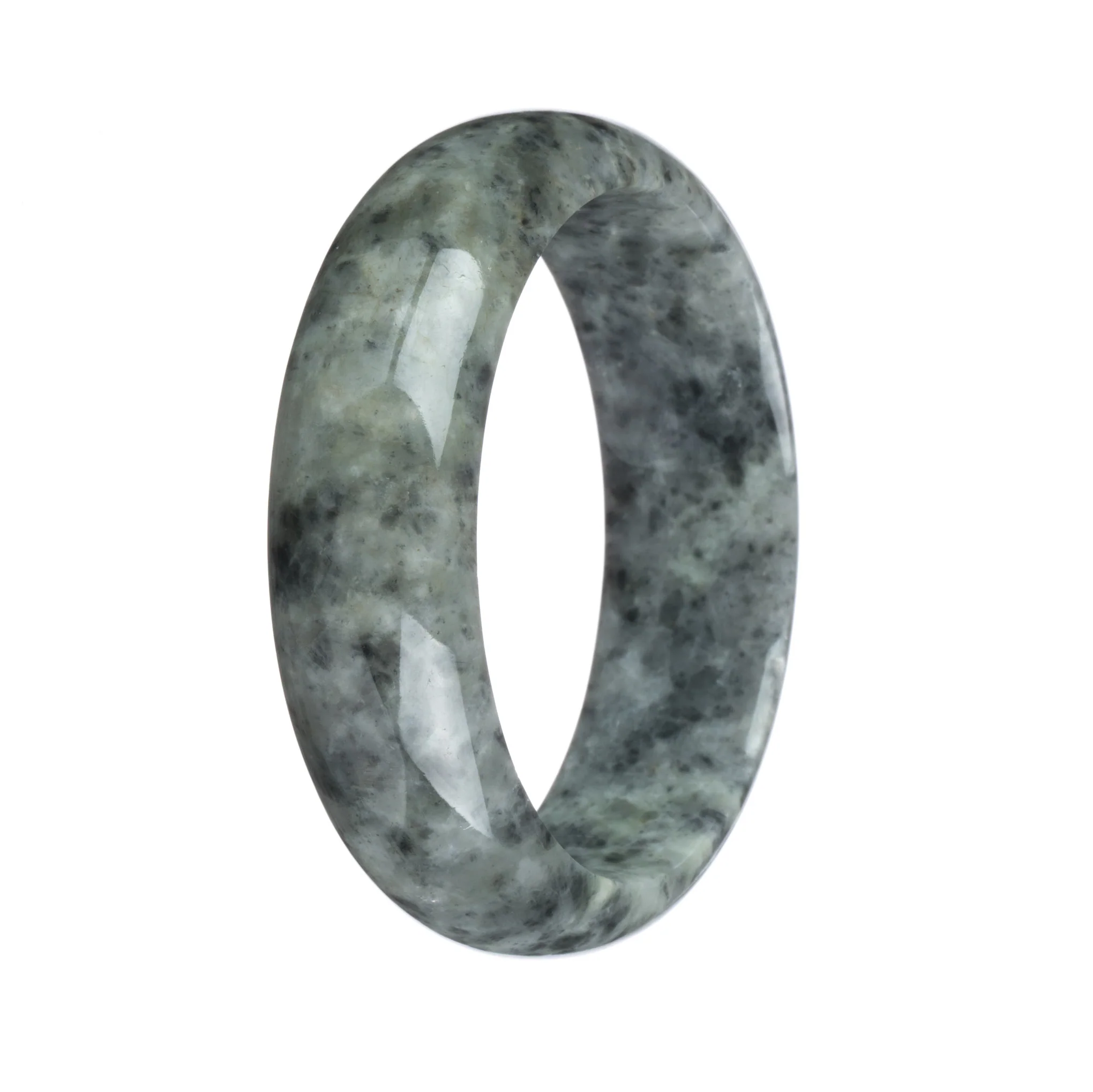 Authentic Natural Grey Pattern Traditional Jade Bangle Bracelet - 59mm Half Moon - Image 3