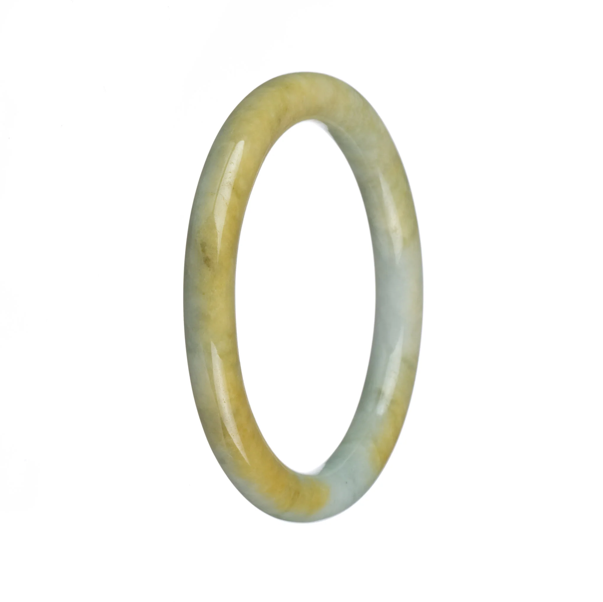 Authentic Type A Light Green with Yellow Burma Jade Bracelet - 55mm Petite Round - Image 3