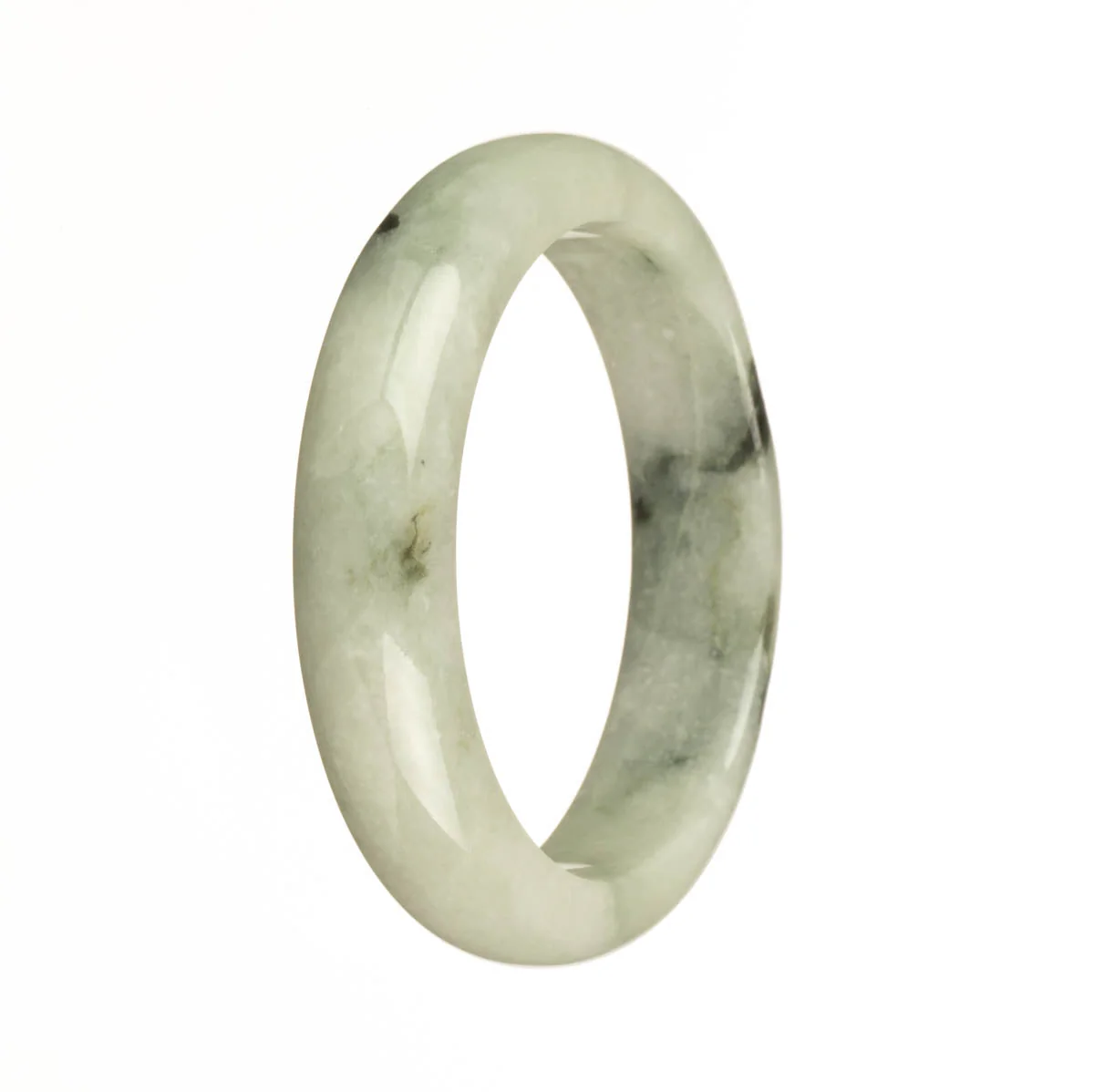 Authentic Untreated White with Dark Green Patterns Burma Jade Bracelet - 57mm Half Moon - Image 2