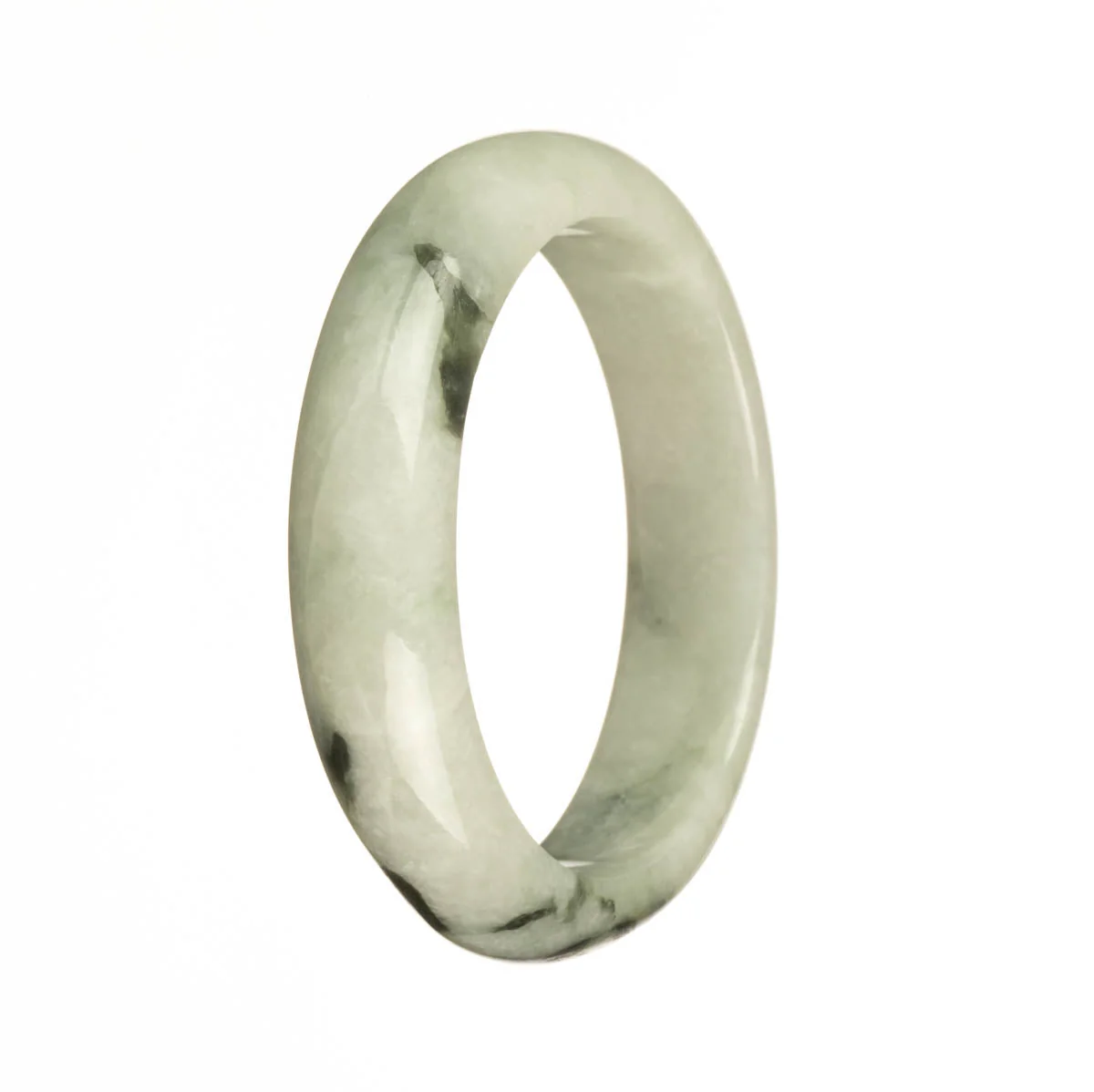 Authentic Untreated White with Dark Green Patterns Burma Jade Bracelet - 57mm Half Moon - Image 3