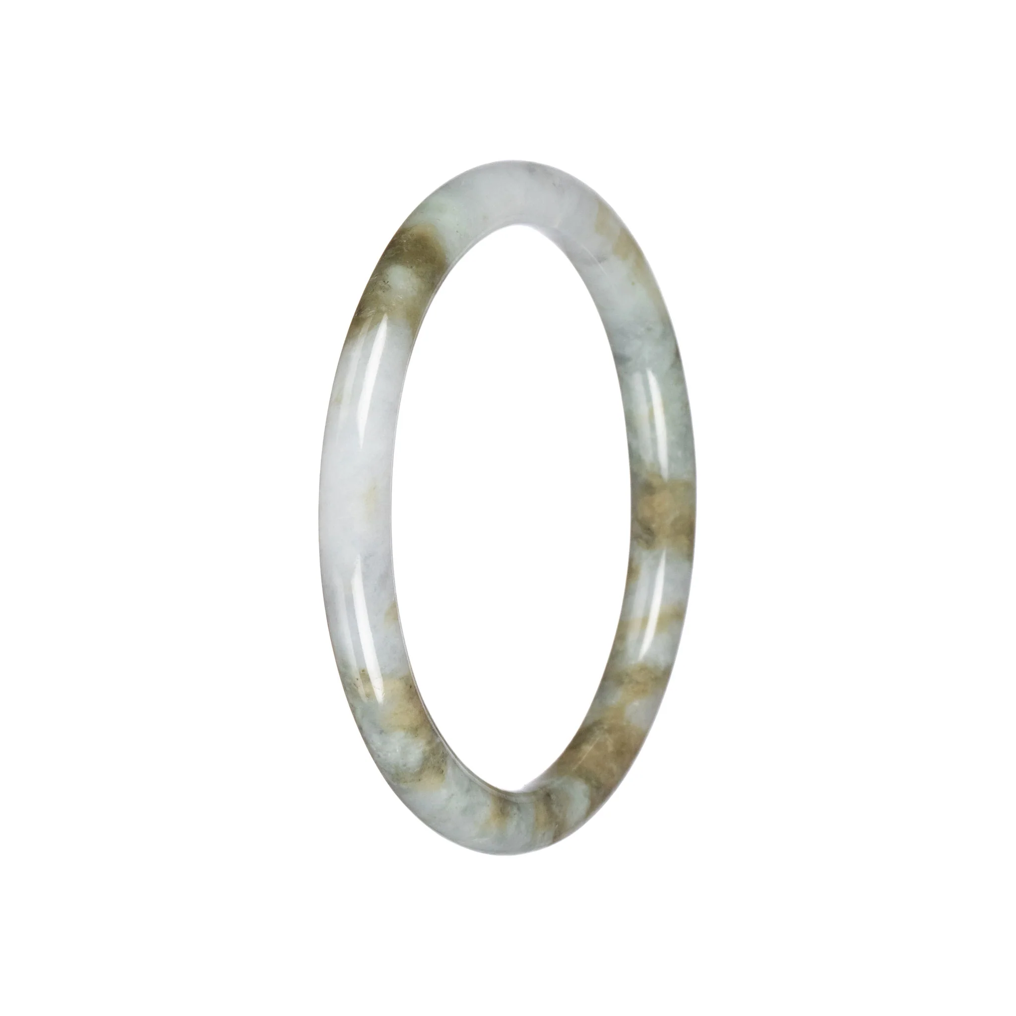 Genuine Light Grey with Light Brown Jadeite Jade Bangle - 60mm Petite Round - Image 2